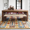 Hand Hooked Rust Blue Boho Wool Area Rug With Fringe 79 X 99