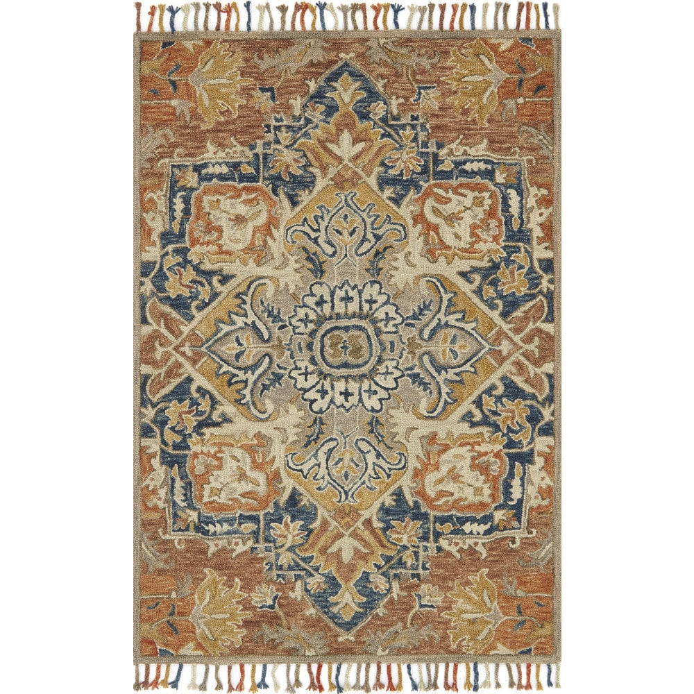 Hand Hooked Sonnet Rust Blue Rug 79 X 99
