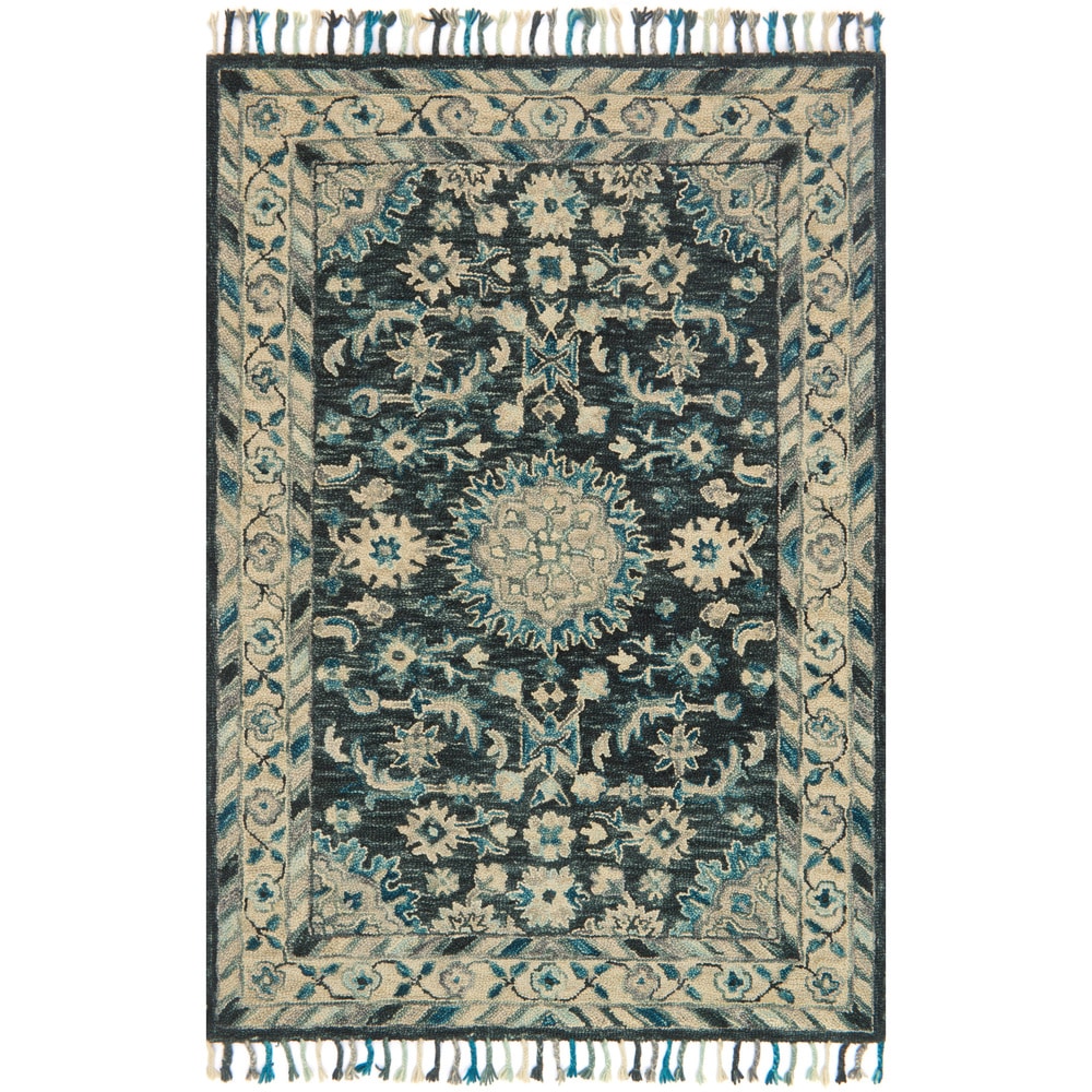 Hand Hooked Sonnet Teal Grey Wool Rug 79 X 99