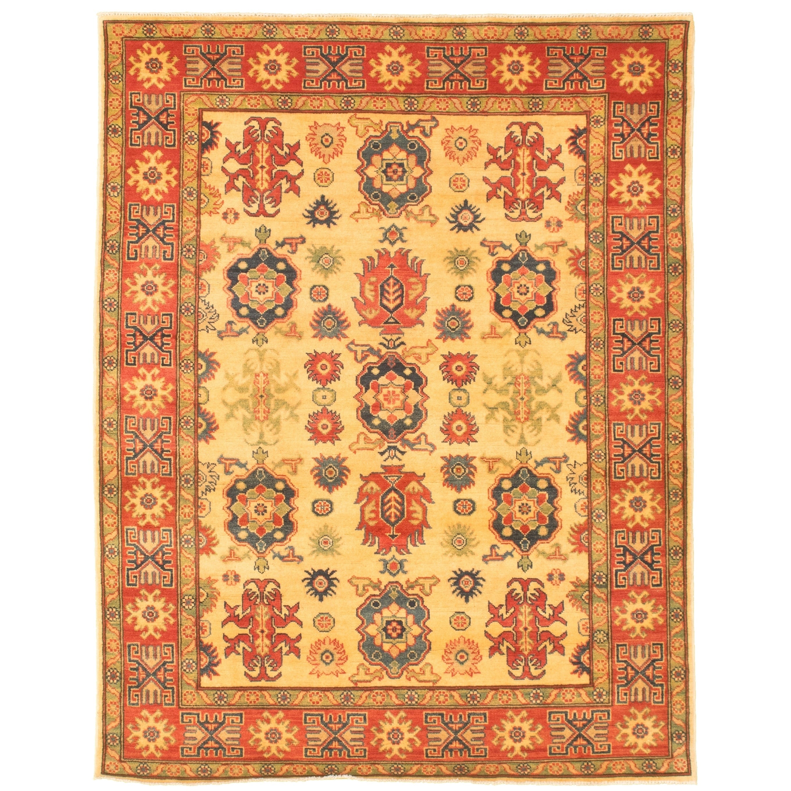 Hand Knotted Finest Gazni Cream Red Wool Rug Ecarpetgallery 67 X 50