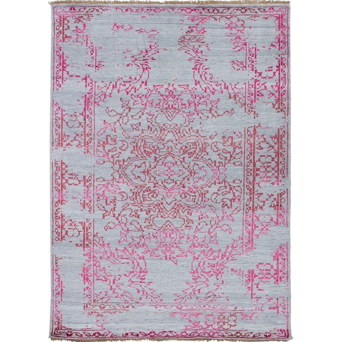 Hand Knotted Jules Ushak Pink Grey Rug 56 X 77