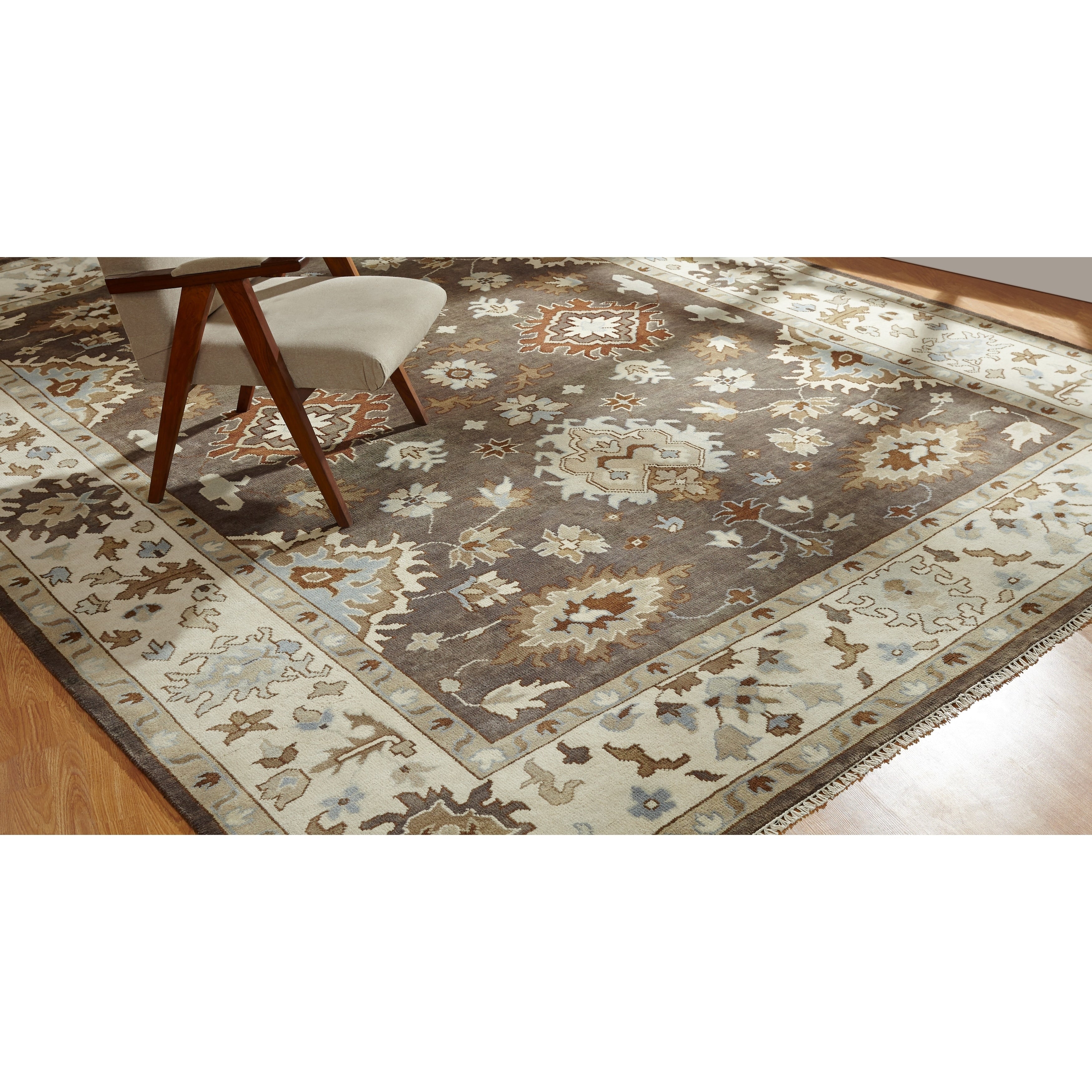 Hand Knotted Umbria Camel Brown Ivory Wool Rug 8 X 10 8 X 10