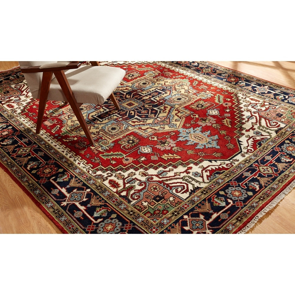 Hand Knotted Umbria Red Navy Wool Rug 8 X 10 8 X 10
