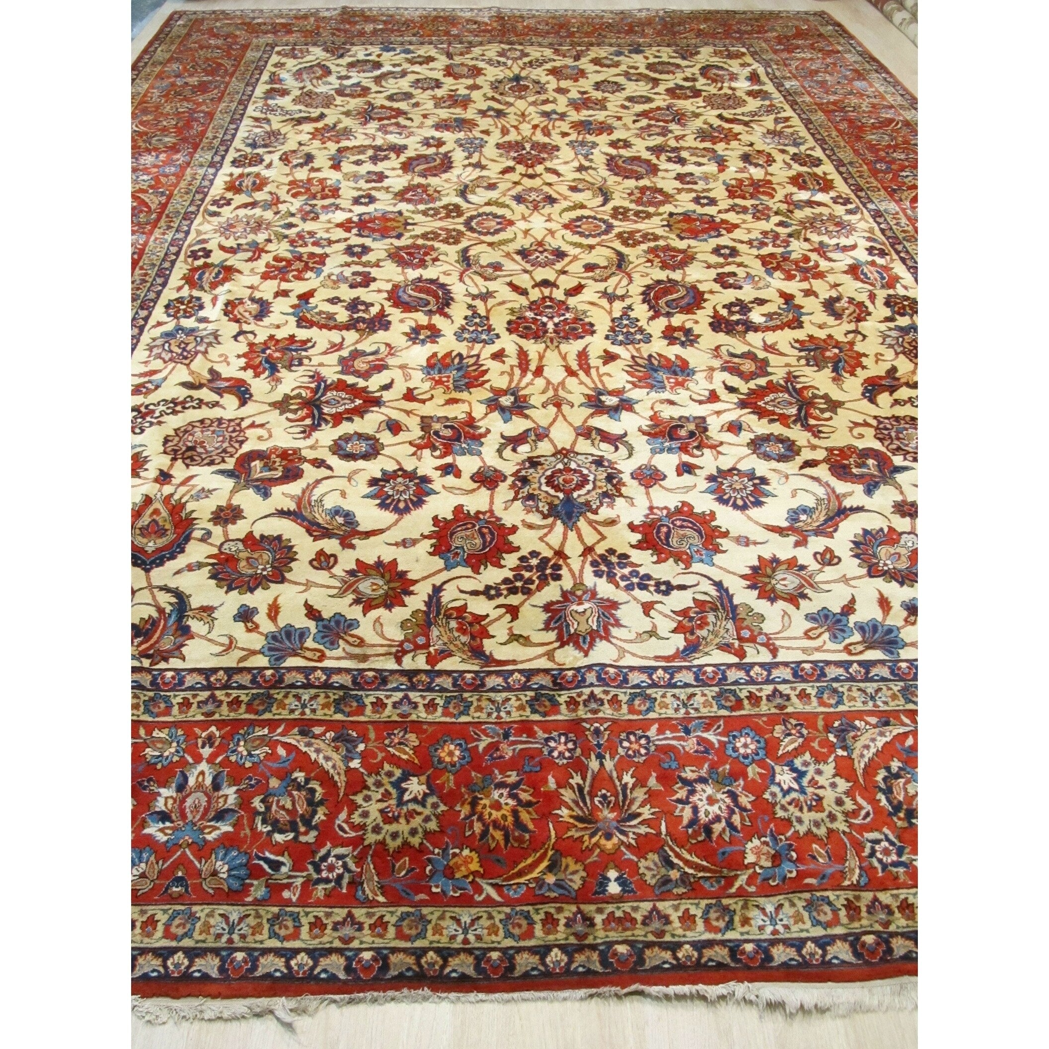 Hand Knotted Wool Beige Traditional Oriental Esfahan Rug 127 X 1811