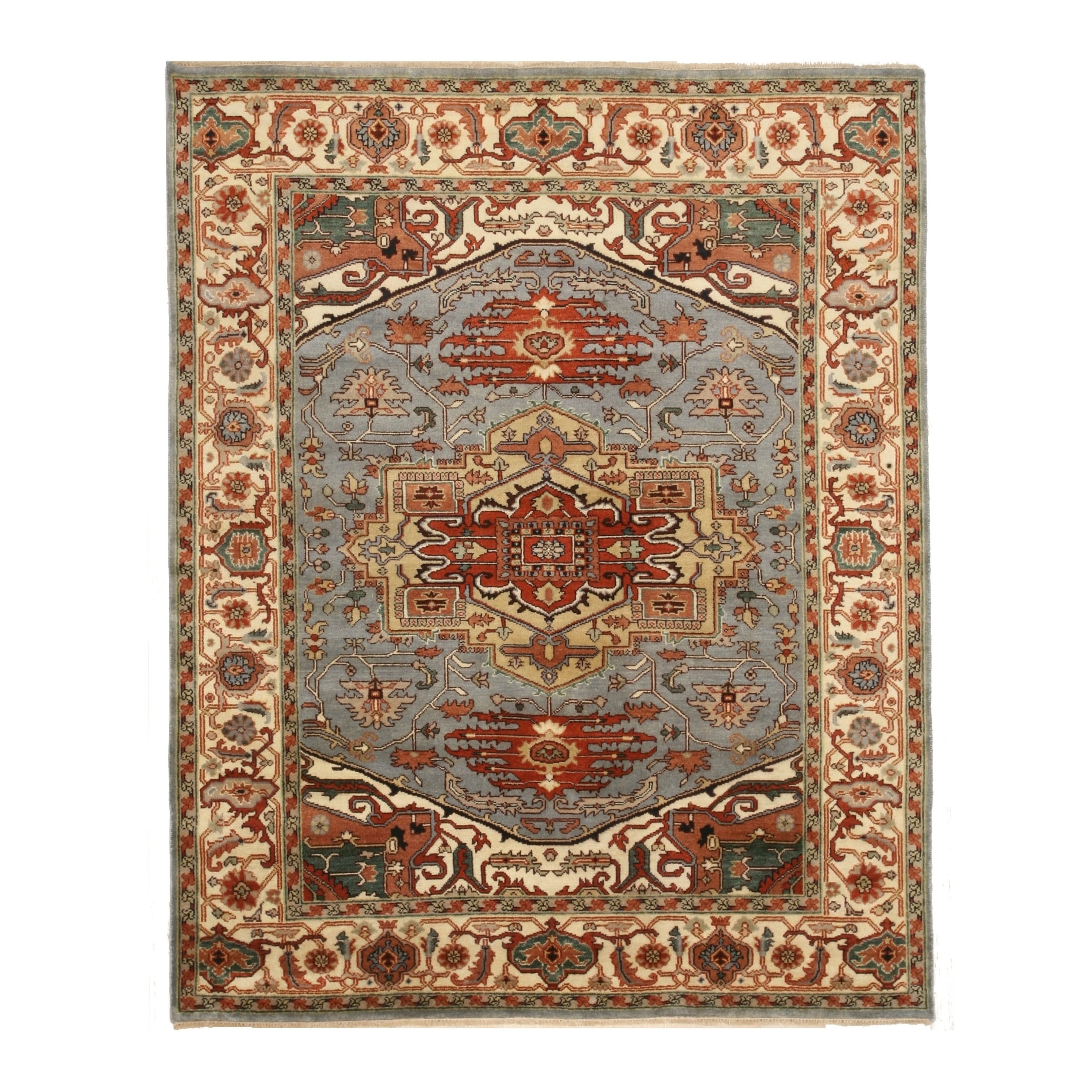 Hand Knotted Wool Blue Traditional Geometric Searpi Rug 9 X 12
