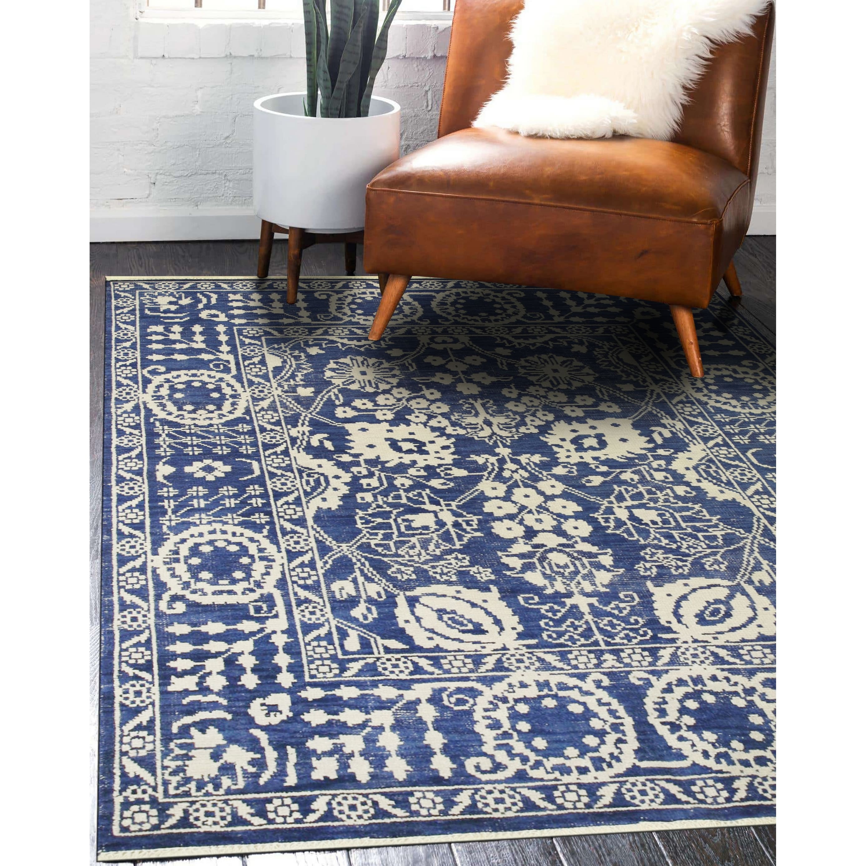Hand Knotted Wool Blue Traditional Oriental Suzani Rug 9 X 12