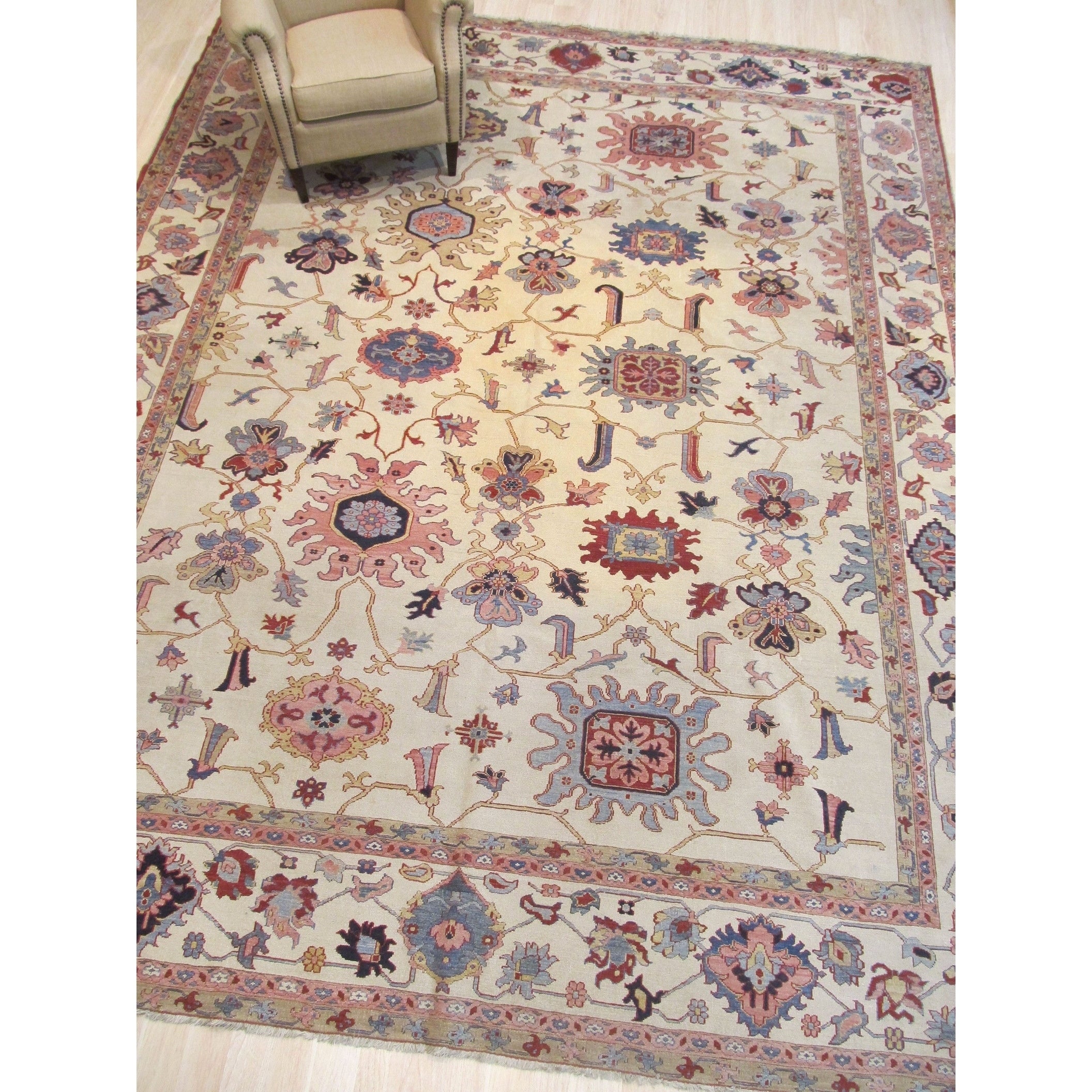 Hand Knotted Wool Ivory Traditional Oriental Soumack Agra Rug 107 X 134