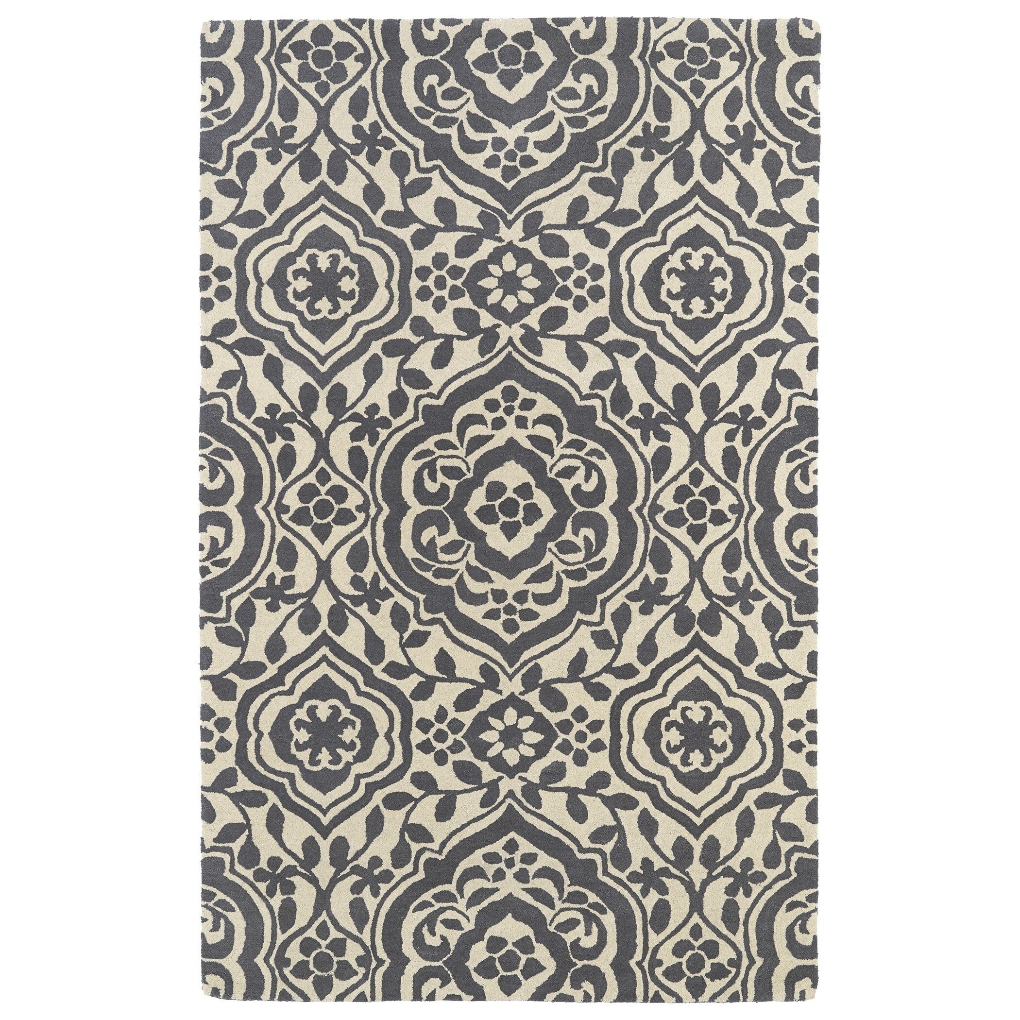 Hand Tufted Runway Charcoal Ivory Damask Wool Rug 8 X 11