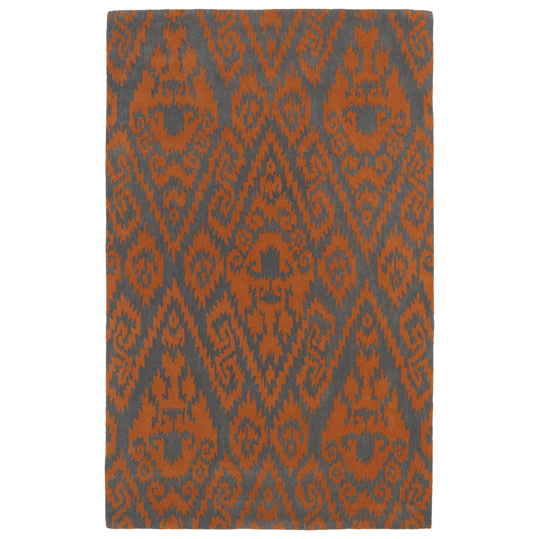 Hand Tufted Runway Orange Charcoal Ikat Wool Rug 8 X 11