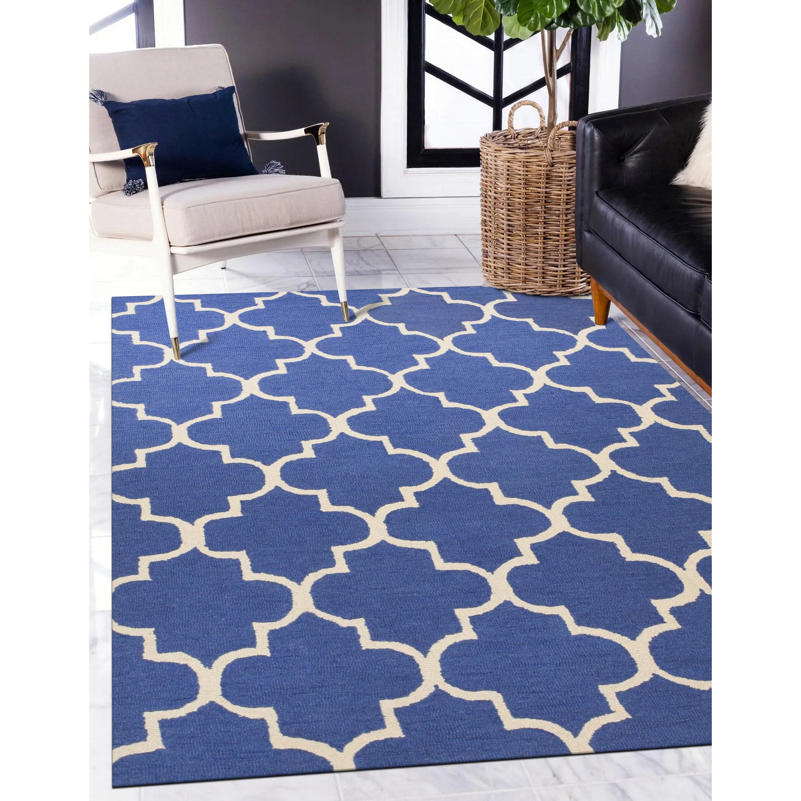 Hand Tufted Traditional Moroccan Trellis Light Blue Wool Area Rug 5 X 7