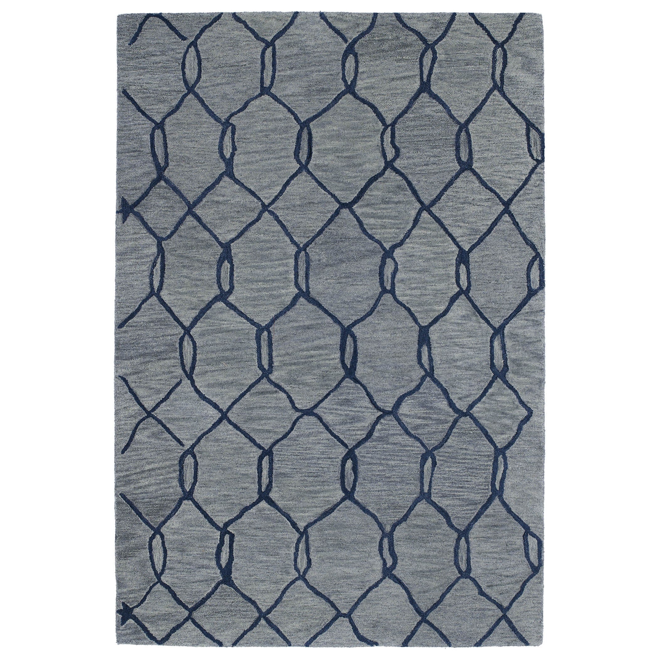 Hand Tufted Utopia Tile Blue Wool Rug 96 X 136