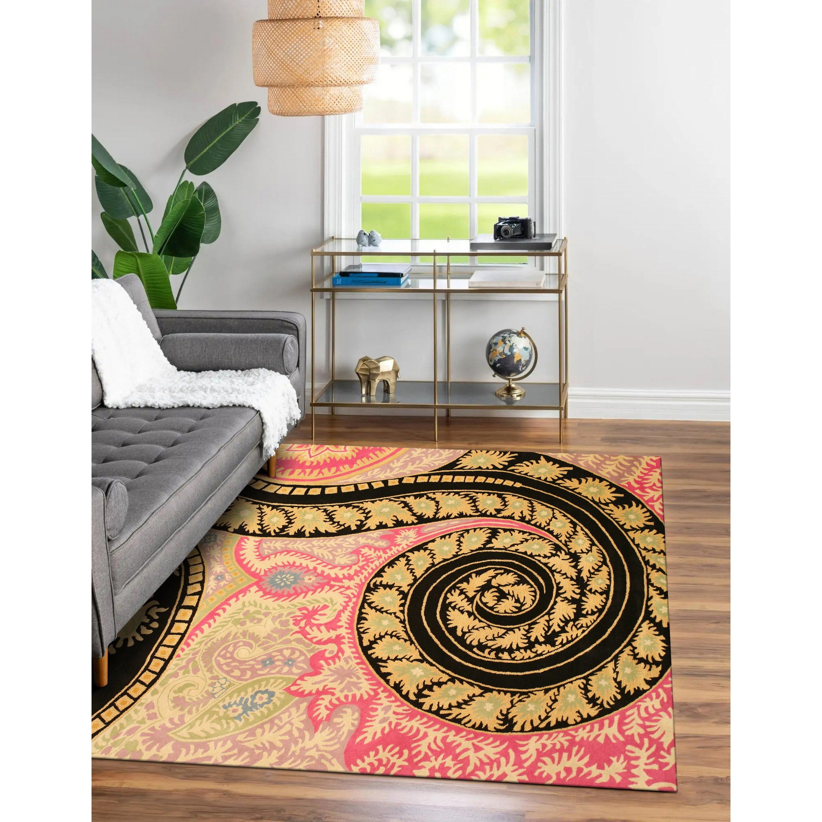 Hand Tufted Wool Black Contemporary Abstract Paisley Rug 89 X 119