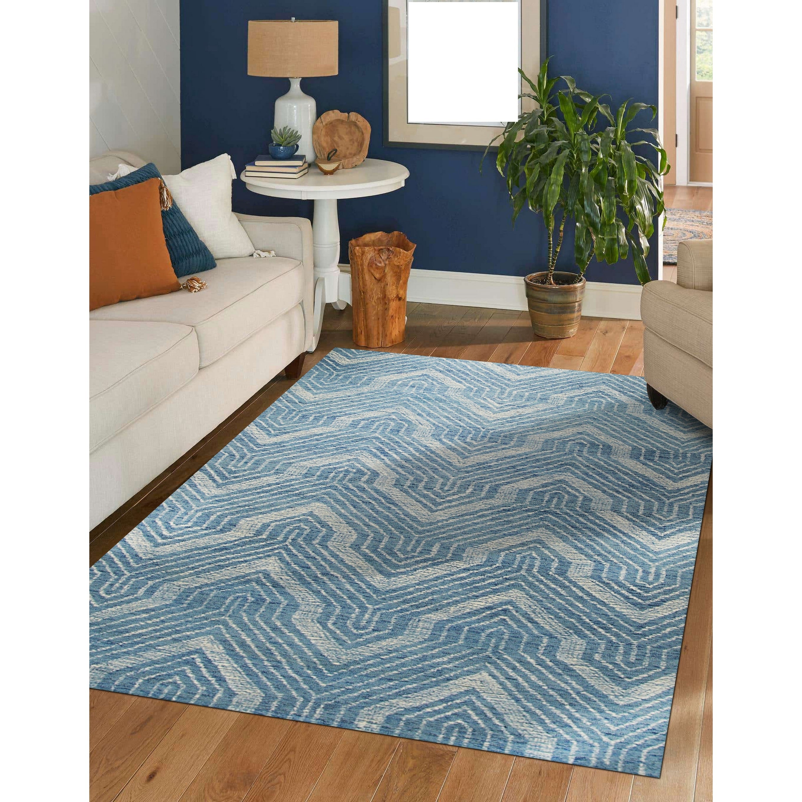 Hand Tufted Wool Blue Contemporary Transitional Spring 2020 Rug 76 X 96