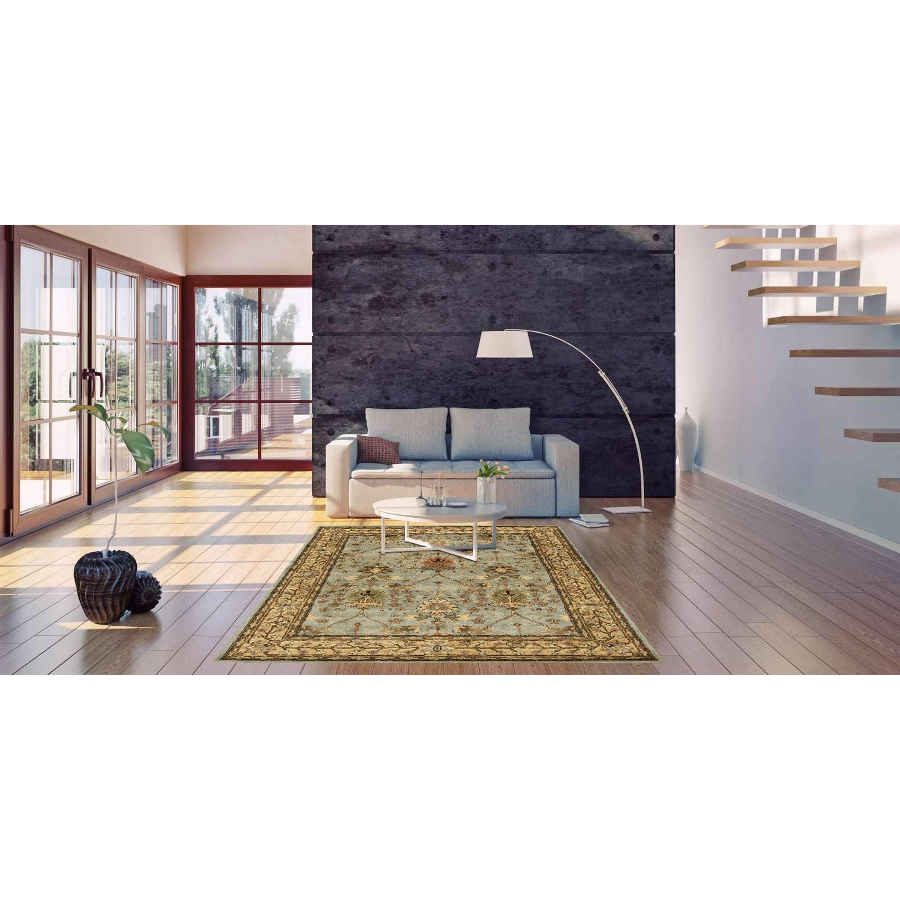 Hand Tufted Wool Blue Traditional Oriental Morris Rug 79 X 99