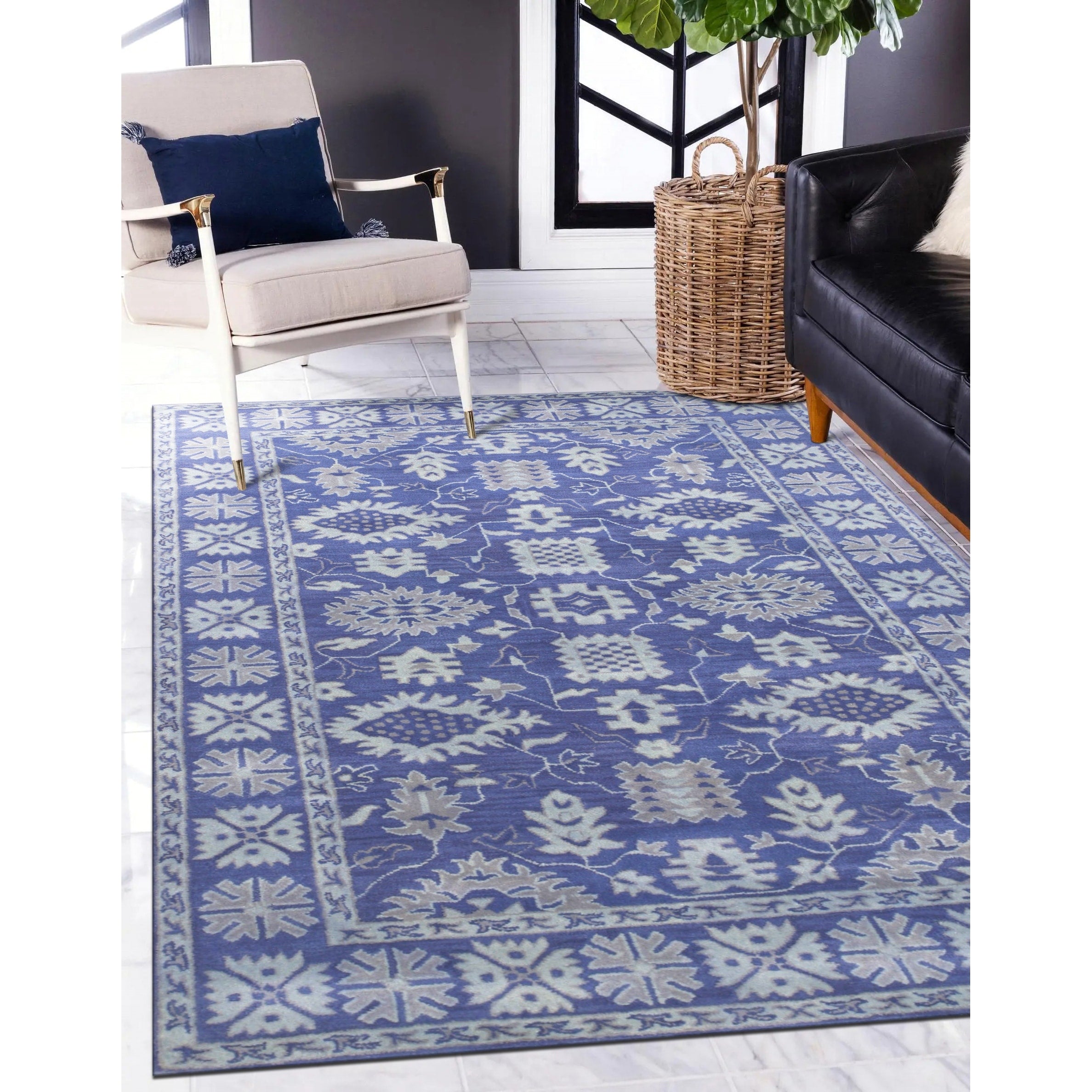 Hand Tufted Wool Blue Traditional Oriental Overdyed Rug 5 X 8