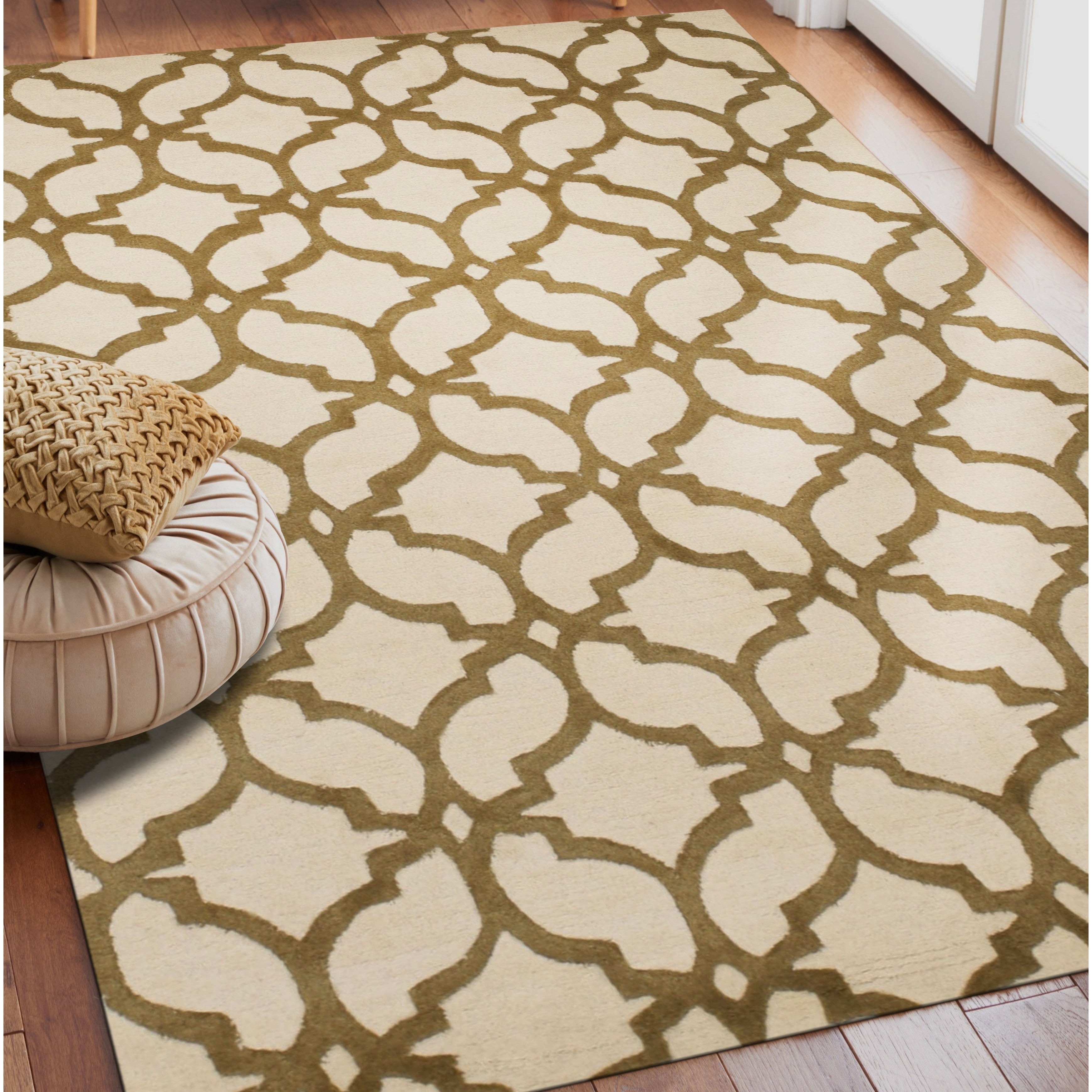 Hand Tufted Wool Ivory Brown Traditional Trellis Moroccan Rug 76 X 96