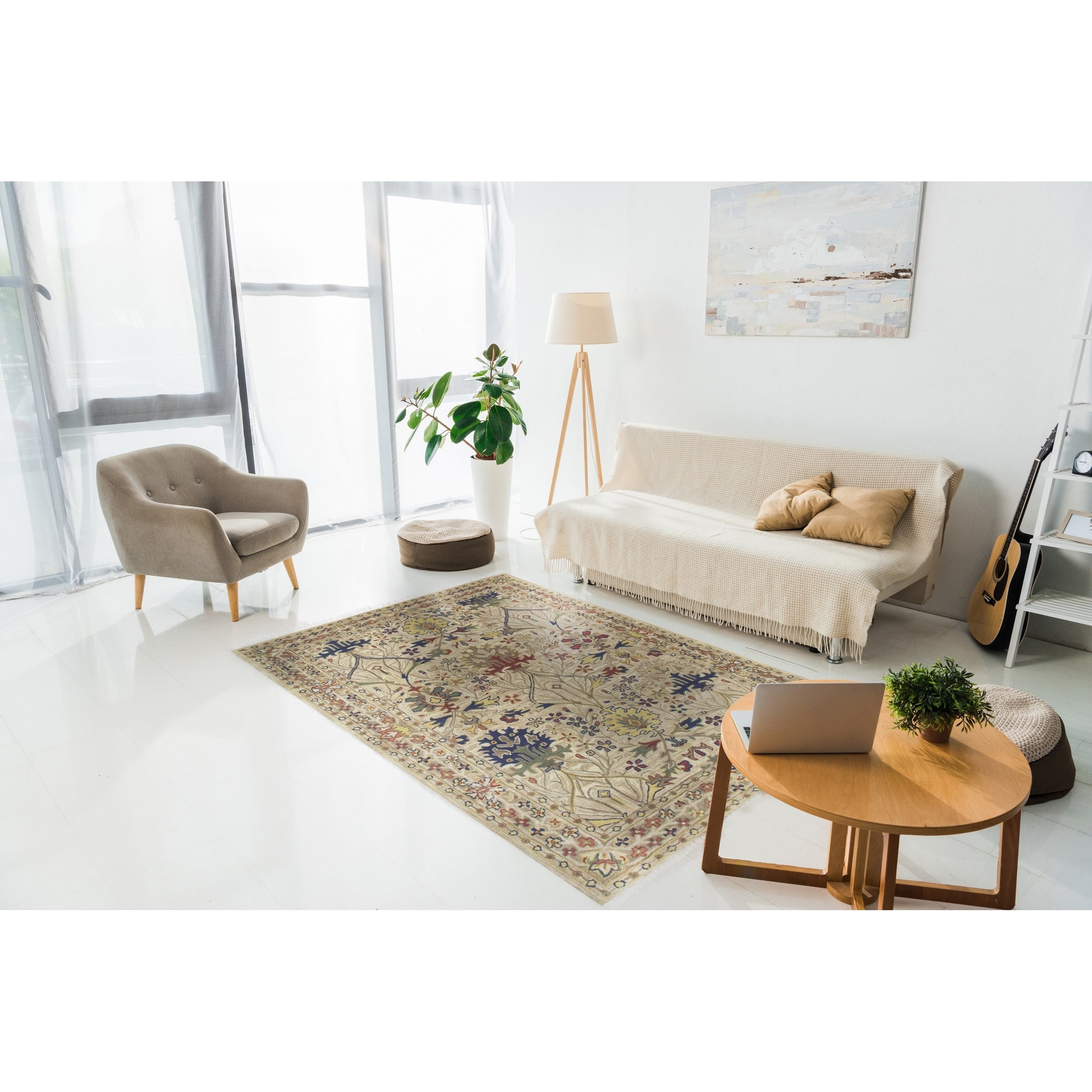 Hand Tufted Wool Ivory Traditional Oriental Morris Rug 79 X 99