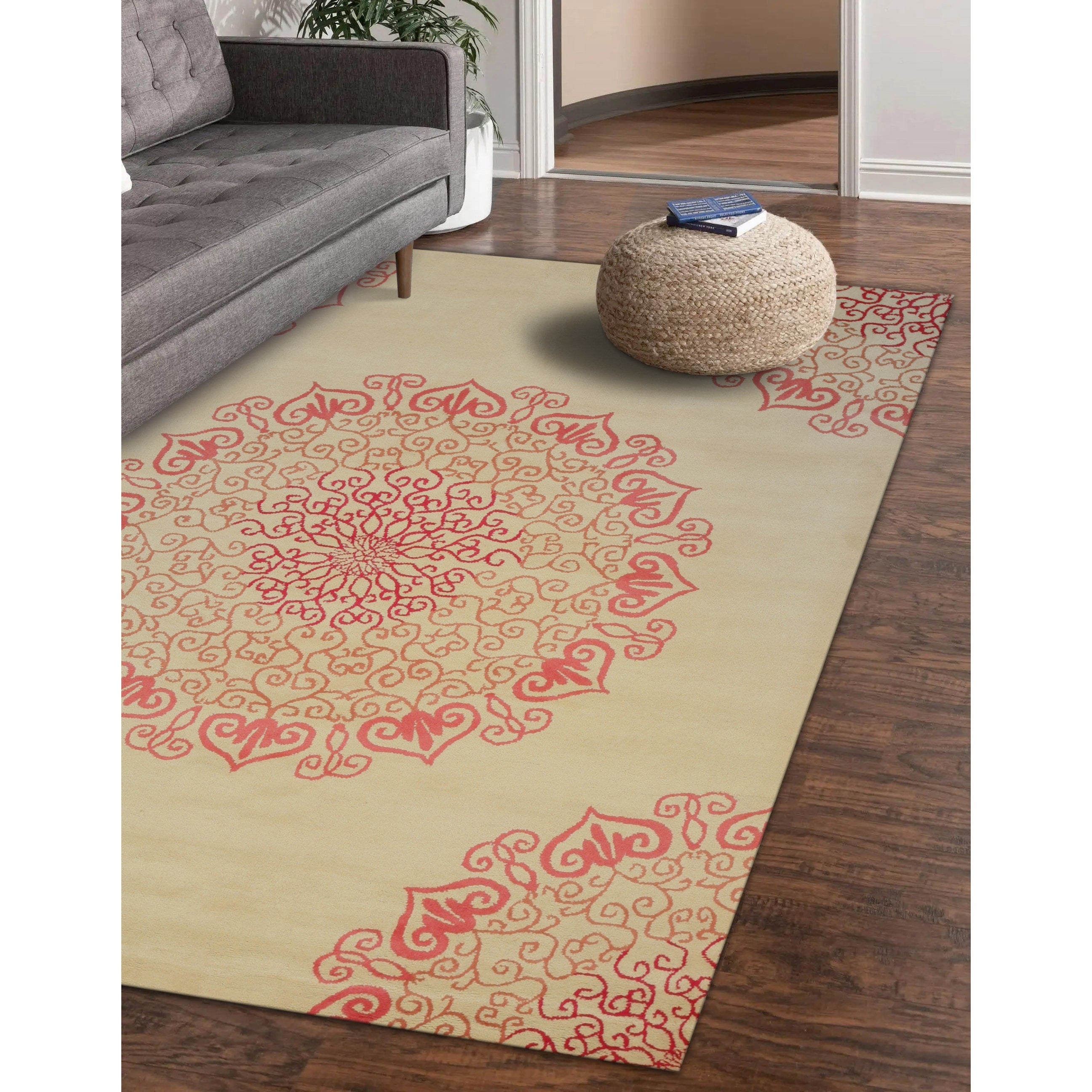 Hand Tufted Wool Ivory Transitional Floral Modern Naiin Rug 89 X 119