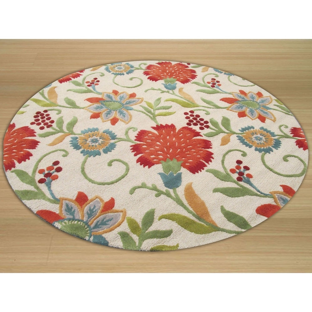 Hand Tufted Wool Ivory Transitional Floral Spring Garden Rug 4 X 4