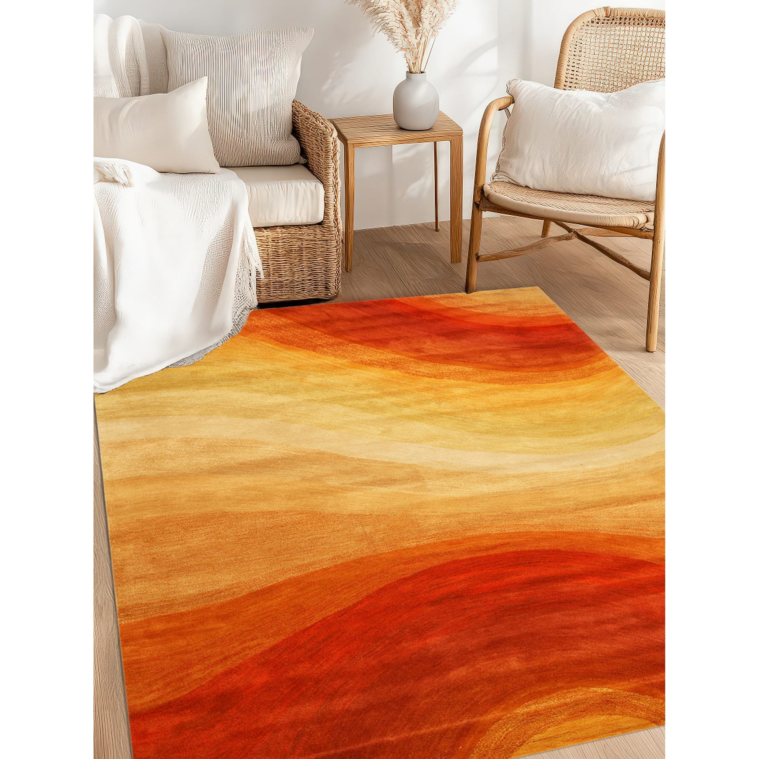 Hand Tufted Wool Orange Contemporary Abstract Desert Rug 4 X 4