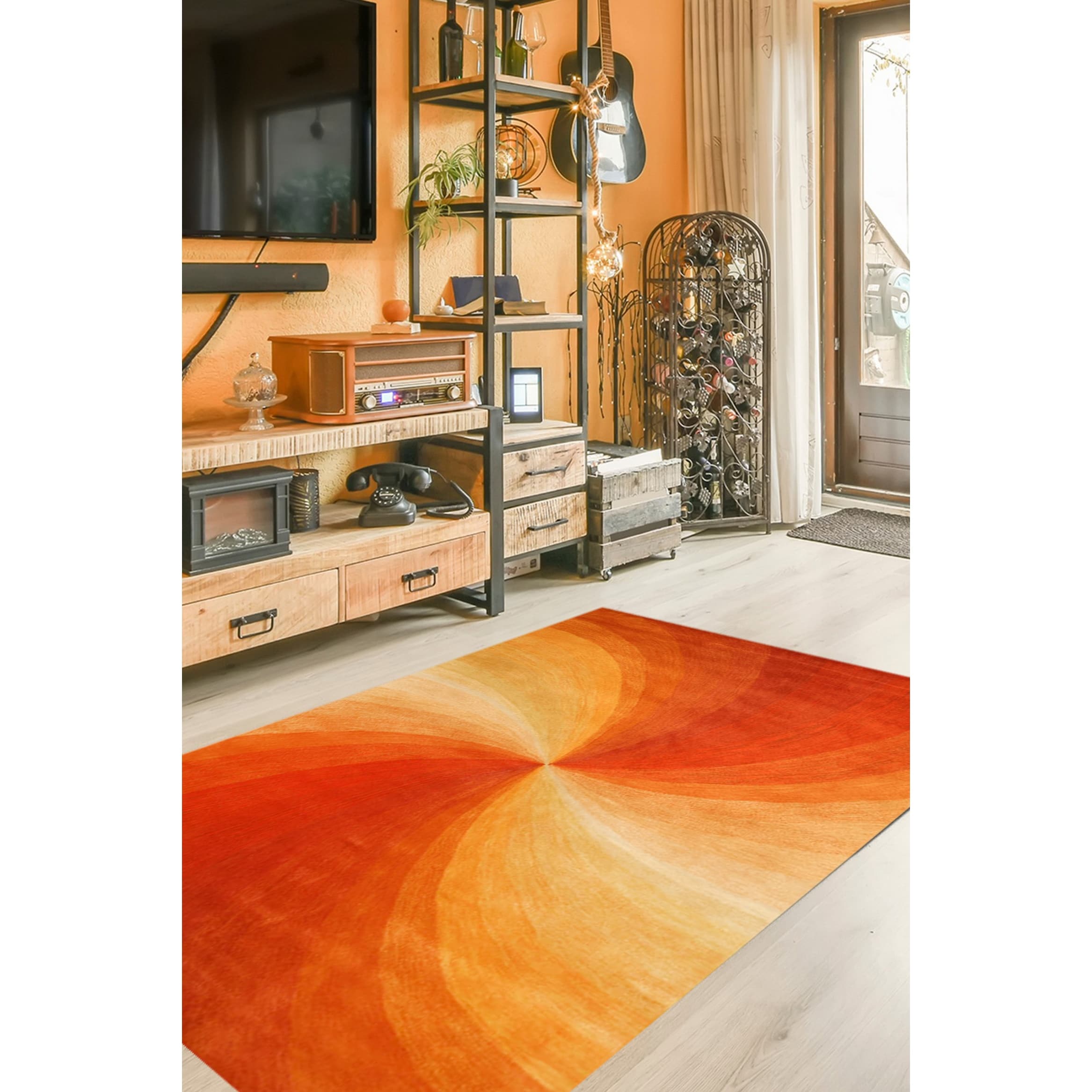 Hand Tufted Wool Orange Contemporary Abstract Swirl Rug 4 X 6