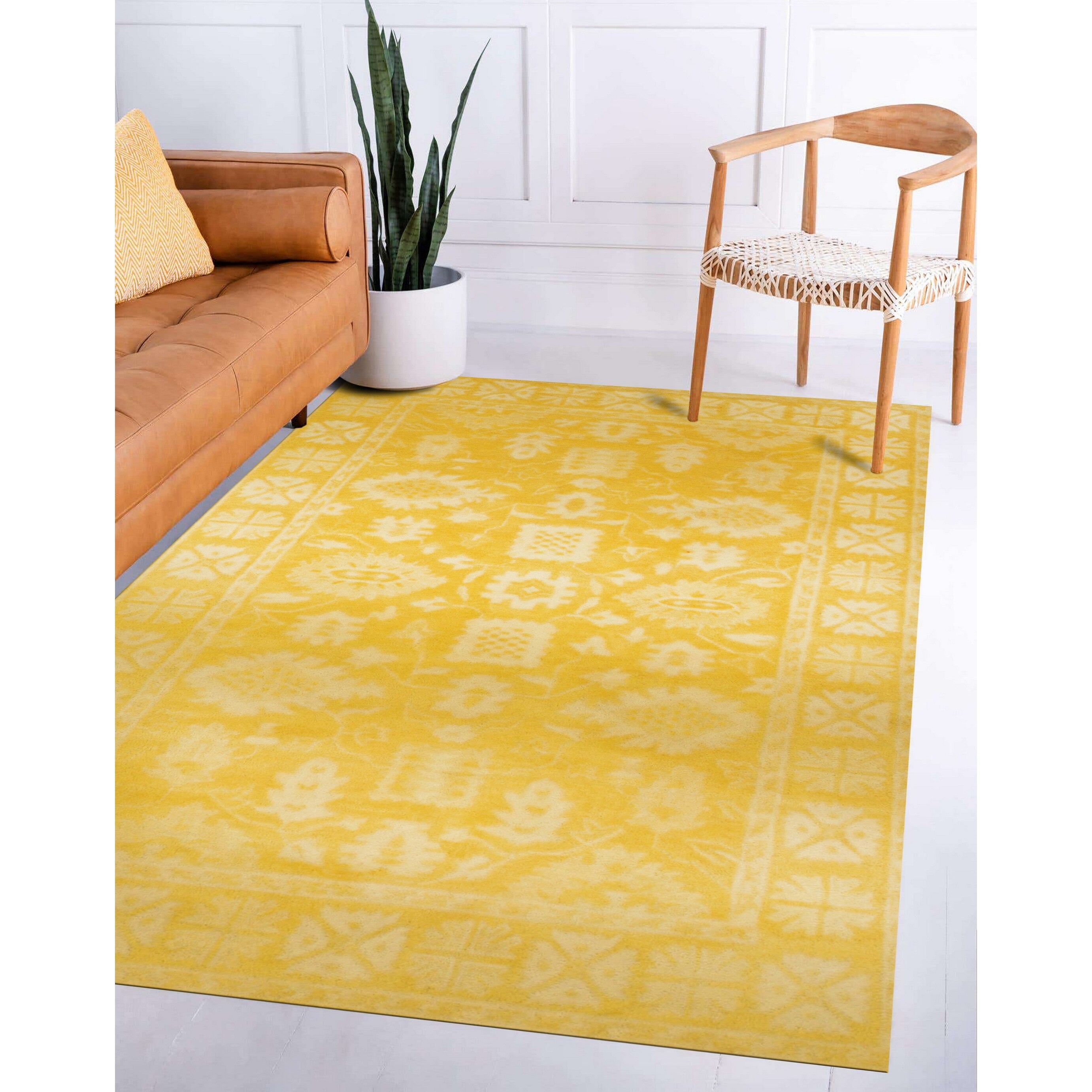 Hand Tufted Wool Yellow Traditional Oriental Overdyed Rug 5 X 8