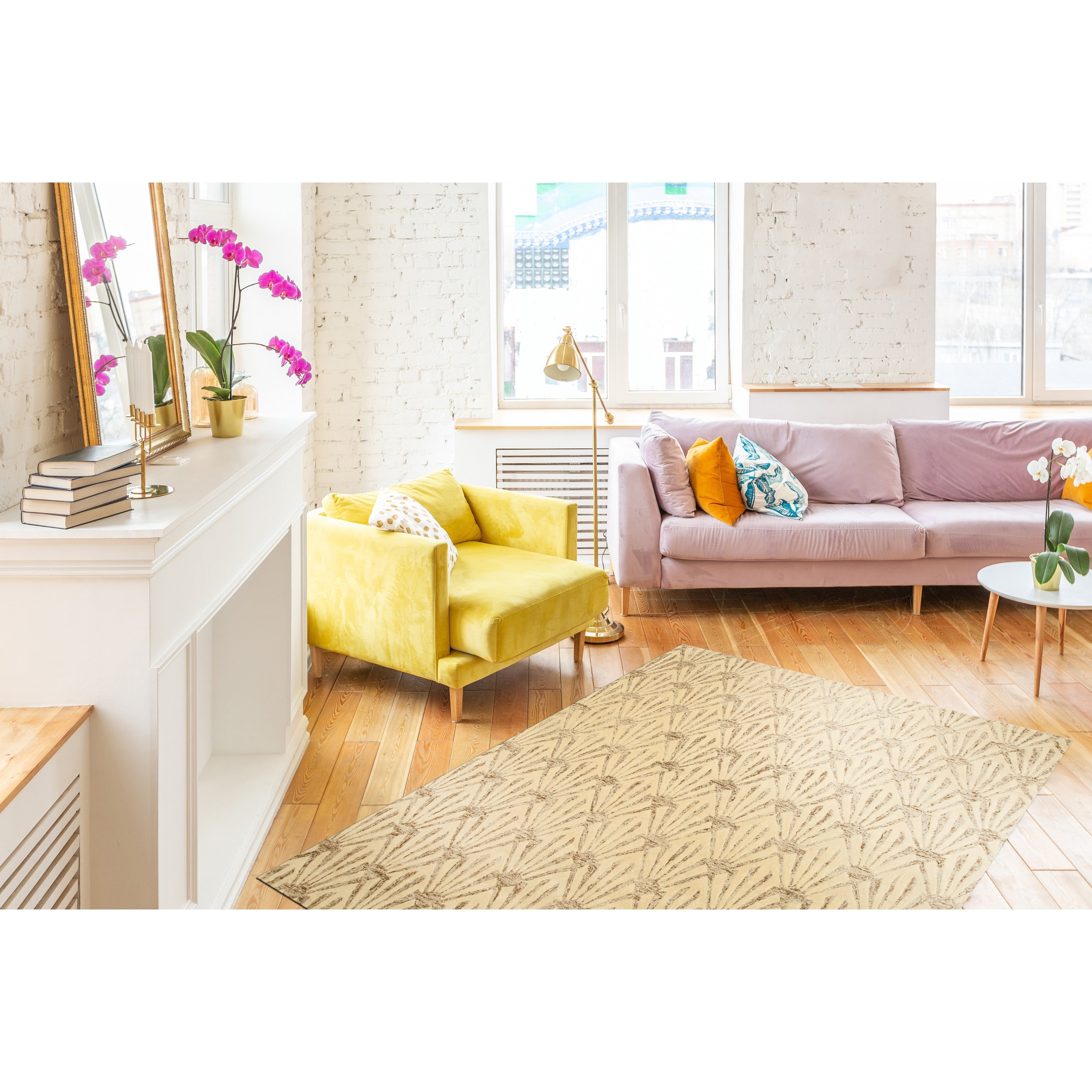 Hand Tufted Wool Viscose Ivory Transitional Trellis Montego Rug 79 X 99