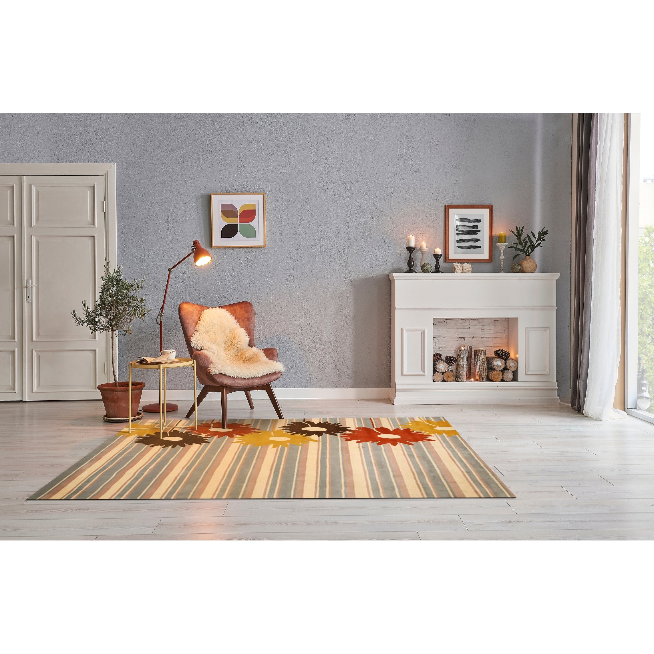 Hand Tufted Belinda Blue Stripe Wool Rug 79 X 99
