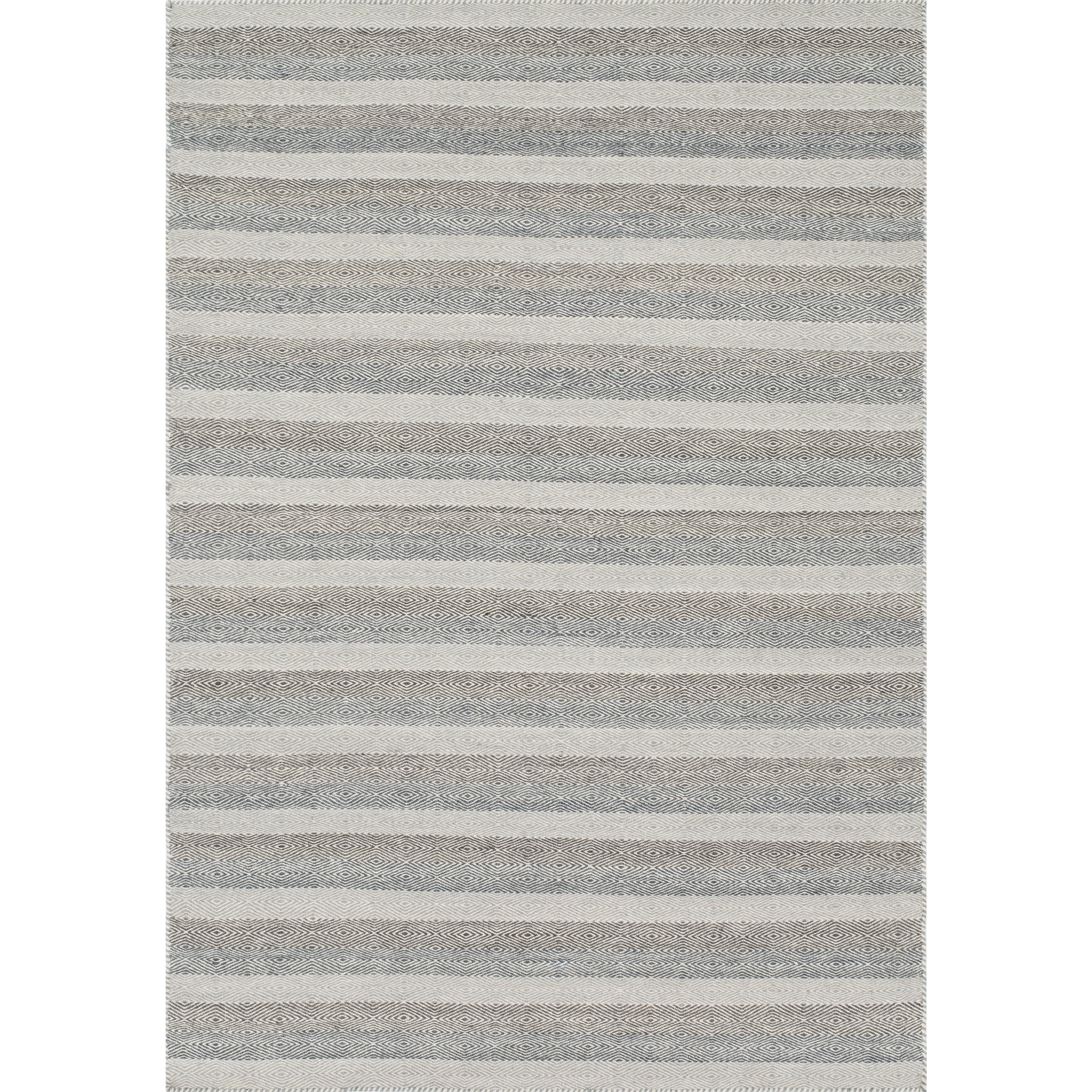 Hand Woven Flatweave Grey Geometric Stripe Wool Rug 93 X 13