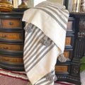 Hand Woven Wool Pom Pom Blanket Off White With Black Stripes