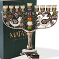 Handpainted Enamel Menorah Candelabra W Gold Accents Matashi Crystals
