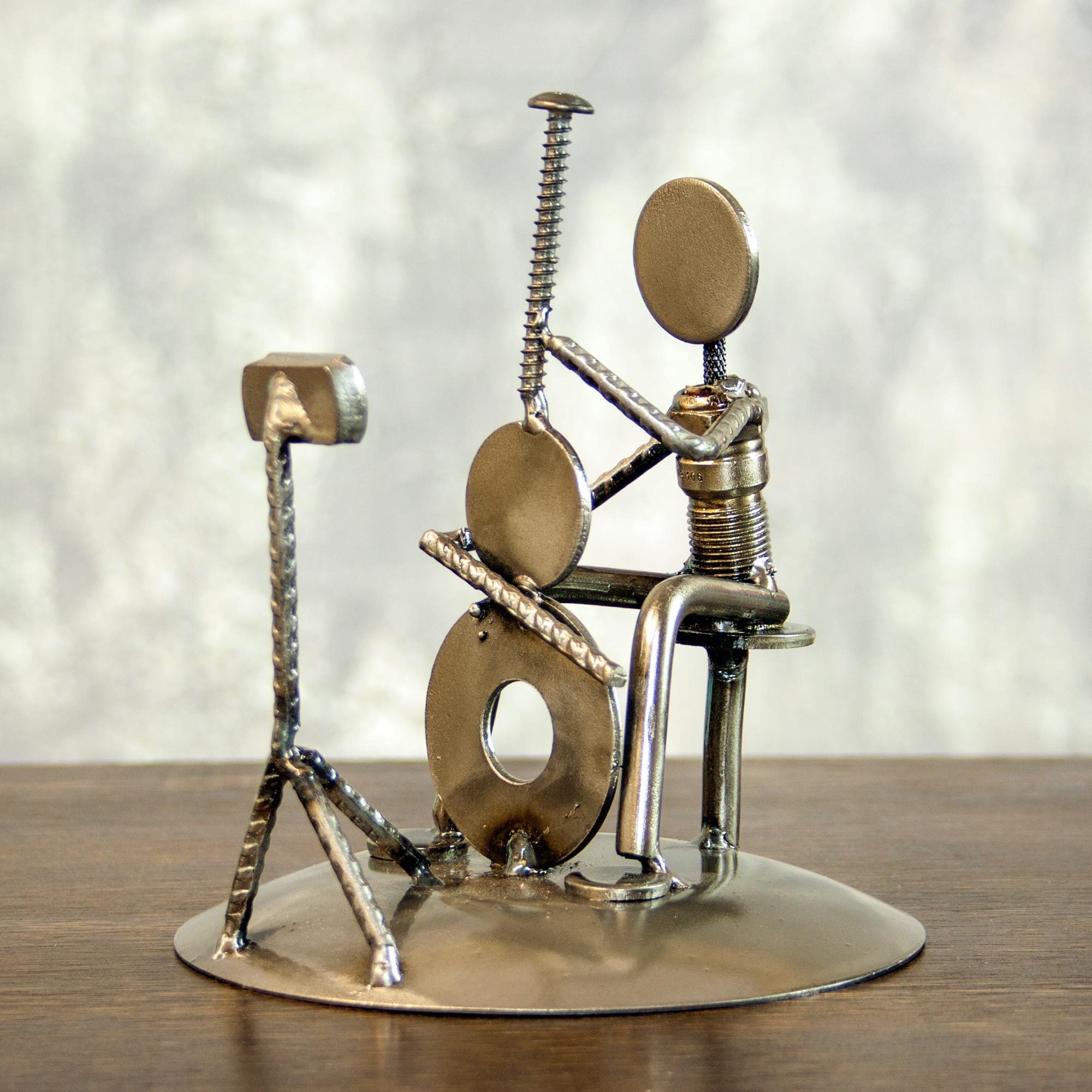 Handmade Auto Part Rustic Cellist Metal Sculpture Mexico