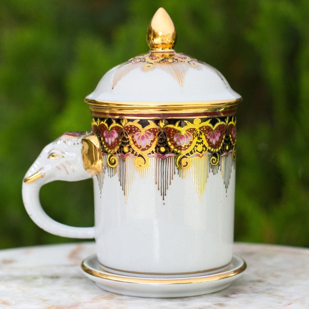 Handmade Benjarong Porcelain Thai Iyara Mug And Saucer Thailand