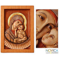 Handmade Cedar Virgin Of Caresses Relief Panel Sculpture Peru