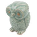 Handcrafted Celadon Ceramic Little Blue Owl Figurine Handmade In Thailand