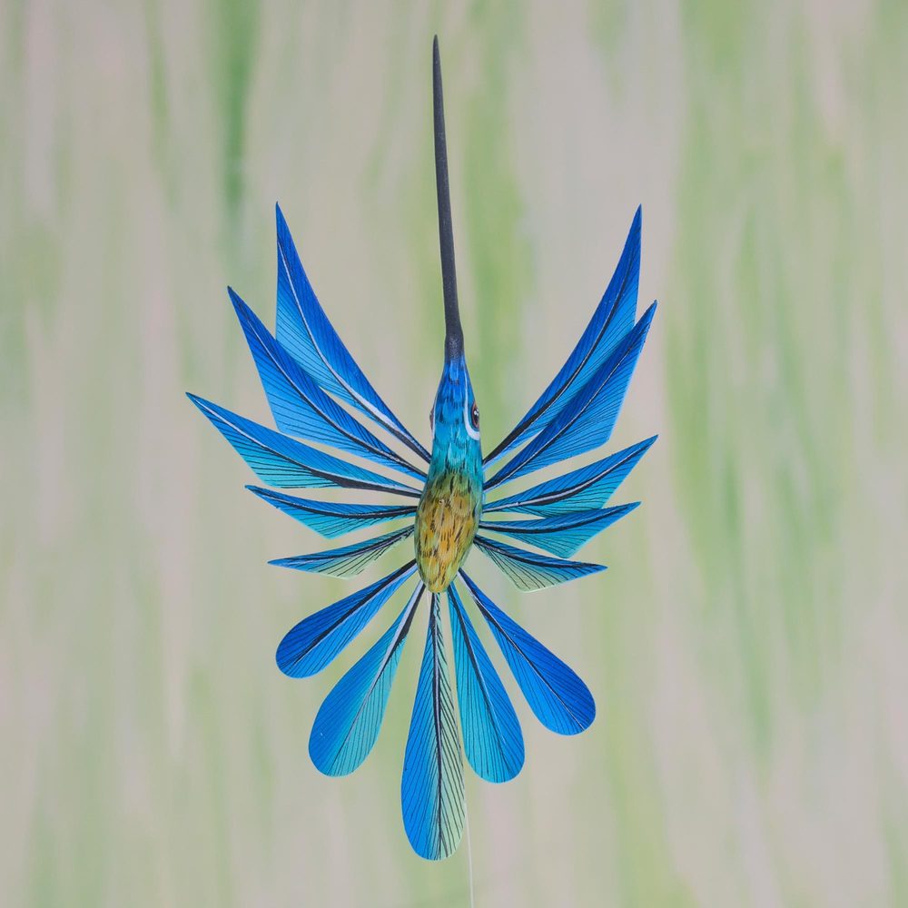 Handmade Copal Wood Blue Hummingbird Alebrije Sculpture Mexico