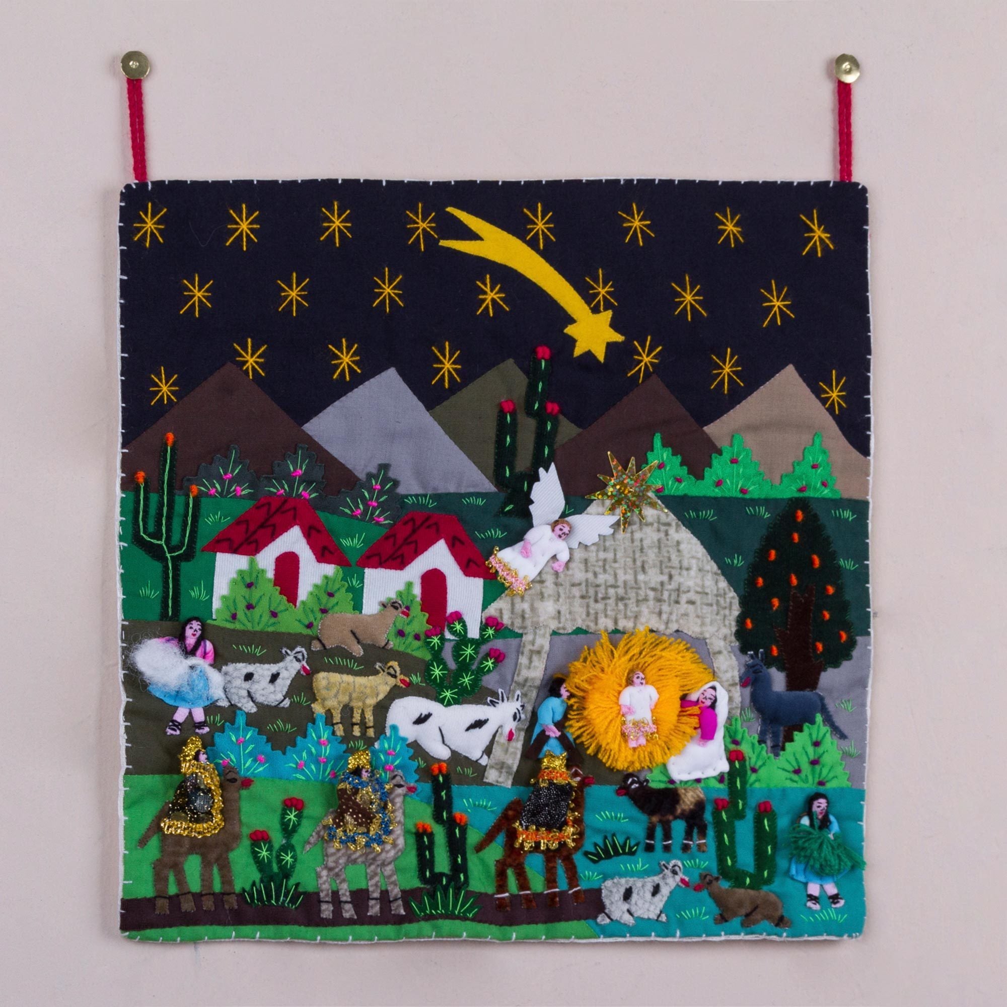 Handmade Cotton Acrylic Christmas Star Nativity Applique Wall Hanging Peru