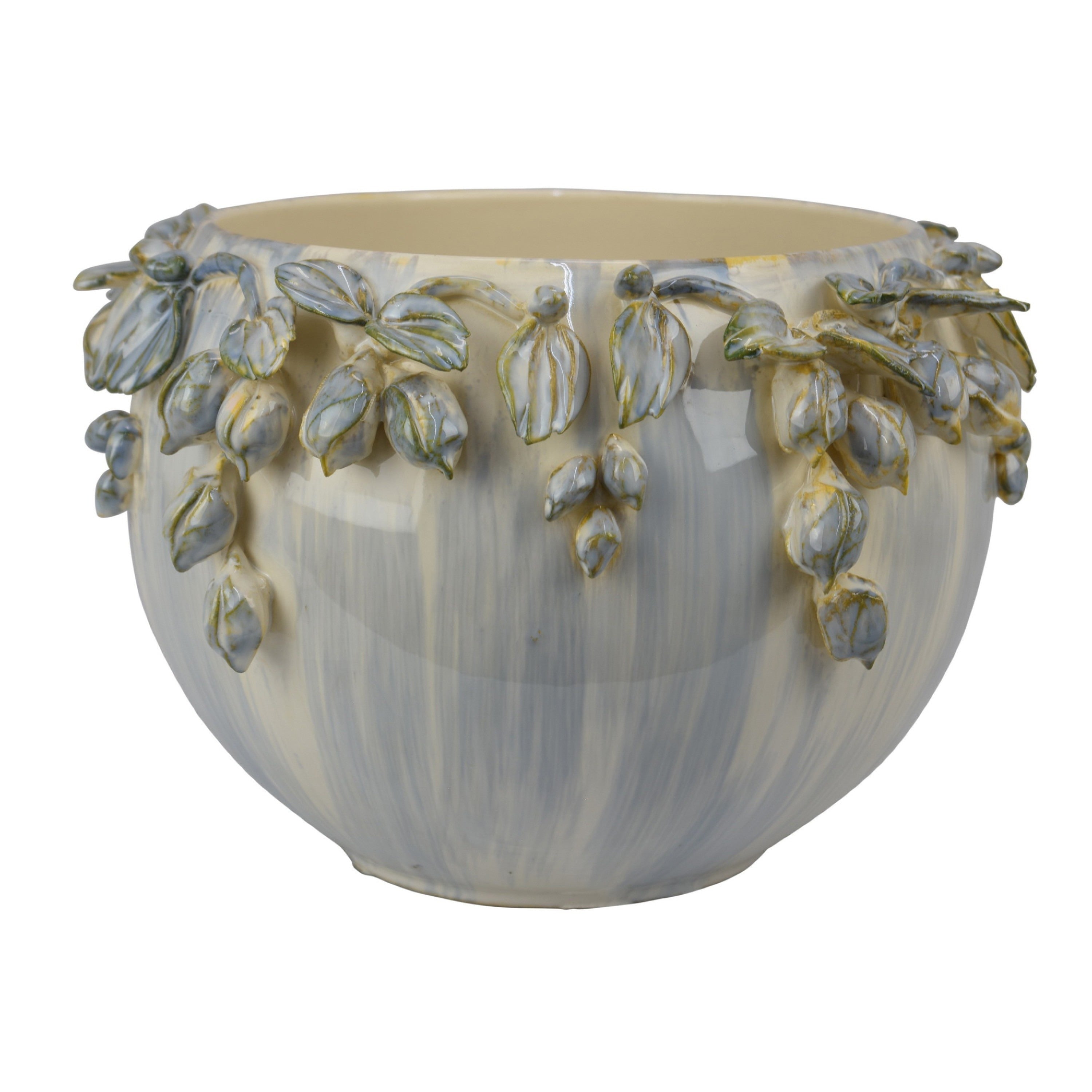 Handcrafted Decorative Ceramic Low Bowl Planter With Garland Detail