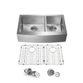Handcrafted Farmhouse Apron Double Bowl Real 16 Gauge Stainless Steel Kitchen Sink With Strainer And Grid