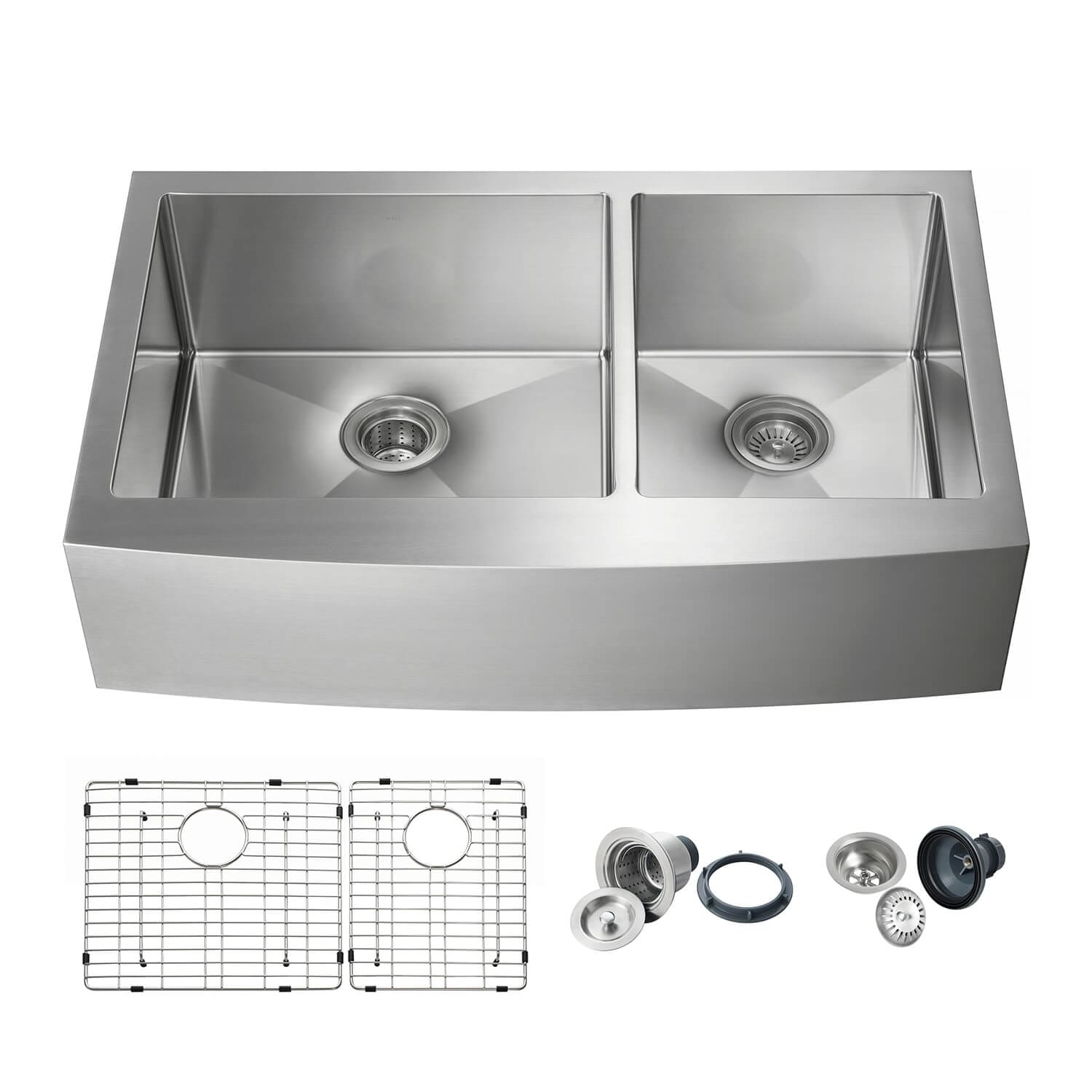 Inch Handcrafted Farmhouse Apron Double Bowl Real 16 Gauge Stainless Steel Kitchen Sink With Strainer And Grid