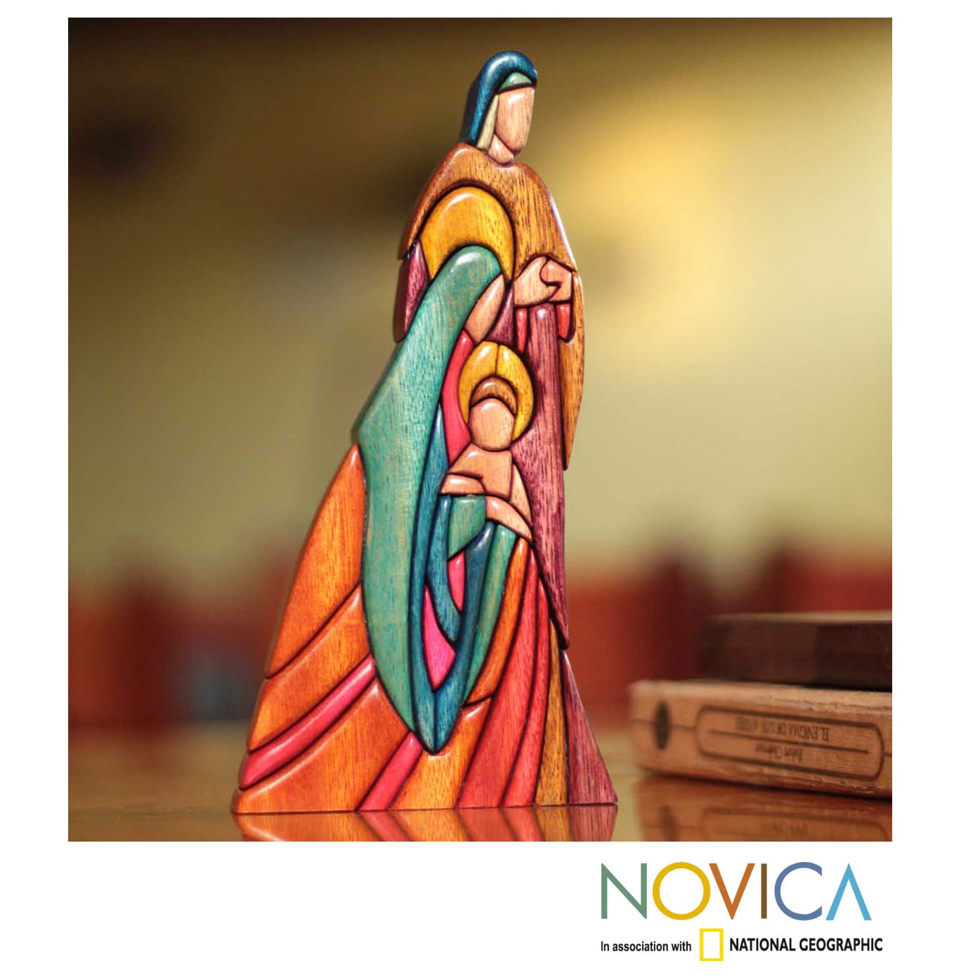 Handmade Ishpingo Wood Sacred Family Sculpture Peru