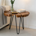 Handcrafted Live Edge Teak Wood Irregular End Table With Iron Legs