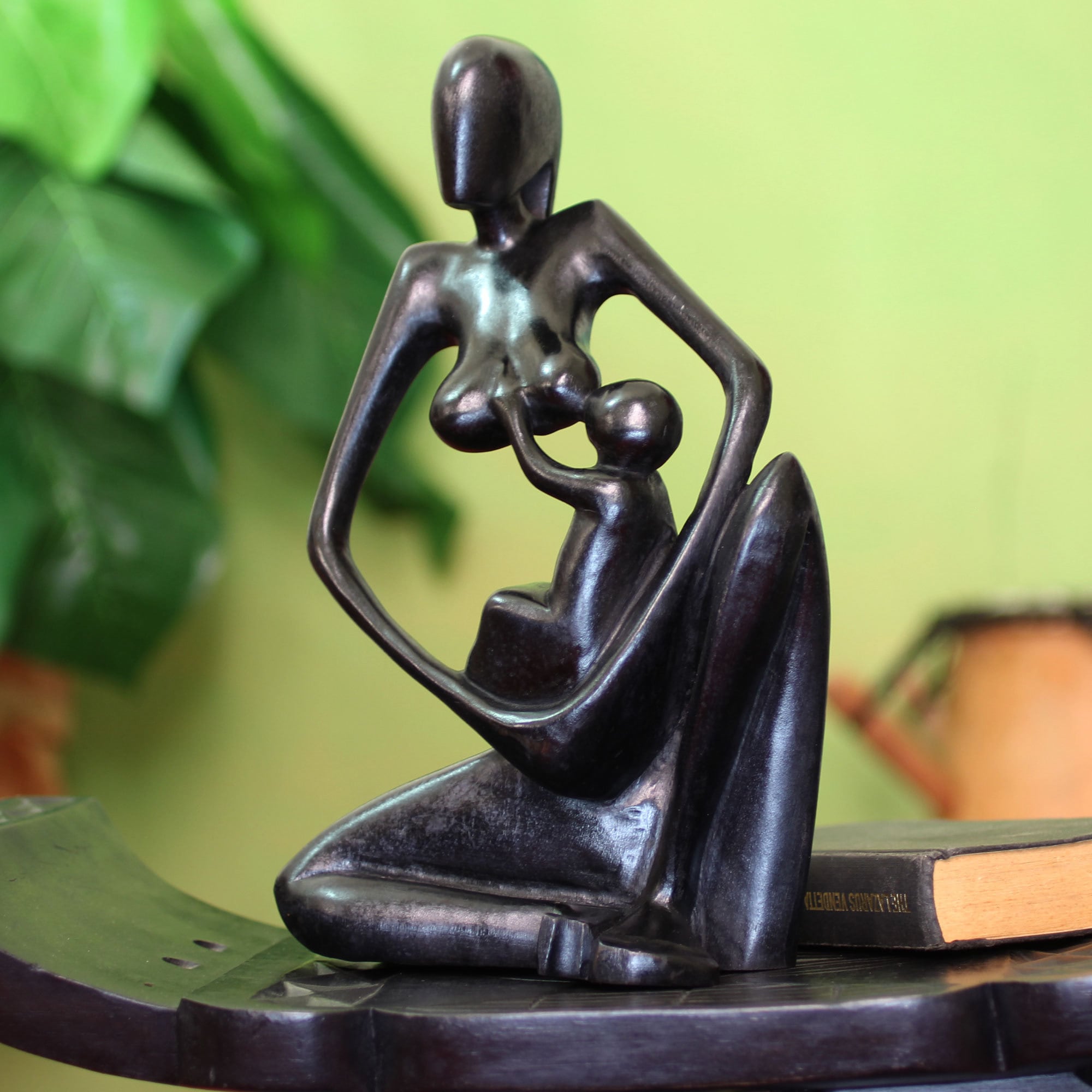 Handcrafted Mahogany Wood Thank You Mother Sculpture Ghana