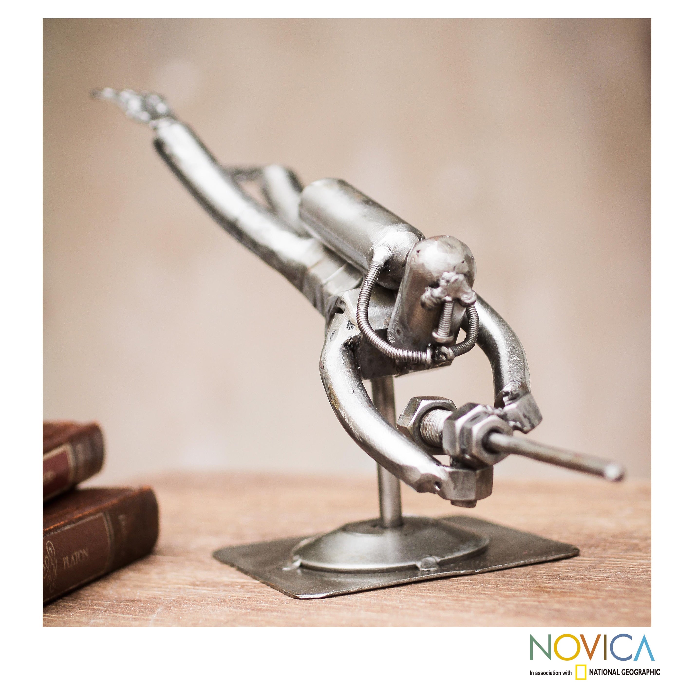 Handmade Recycled Metal Rustic Scuba Diver Sculpture Peru