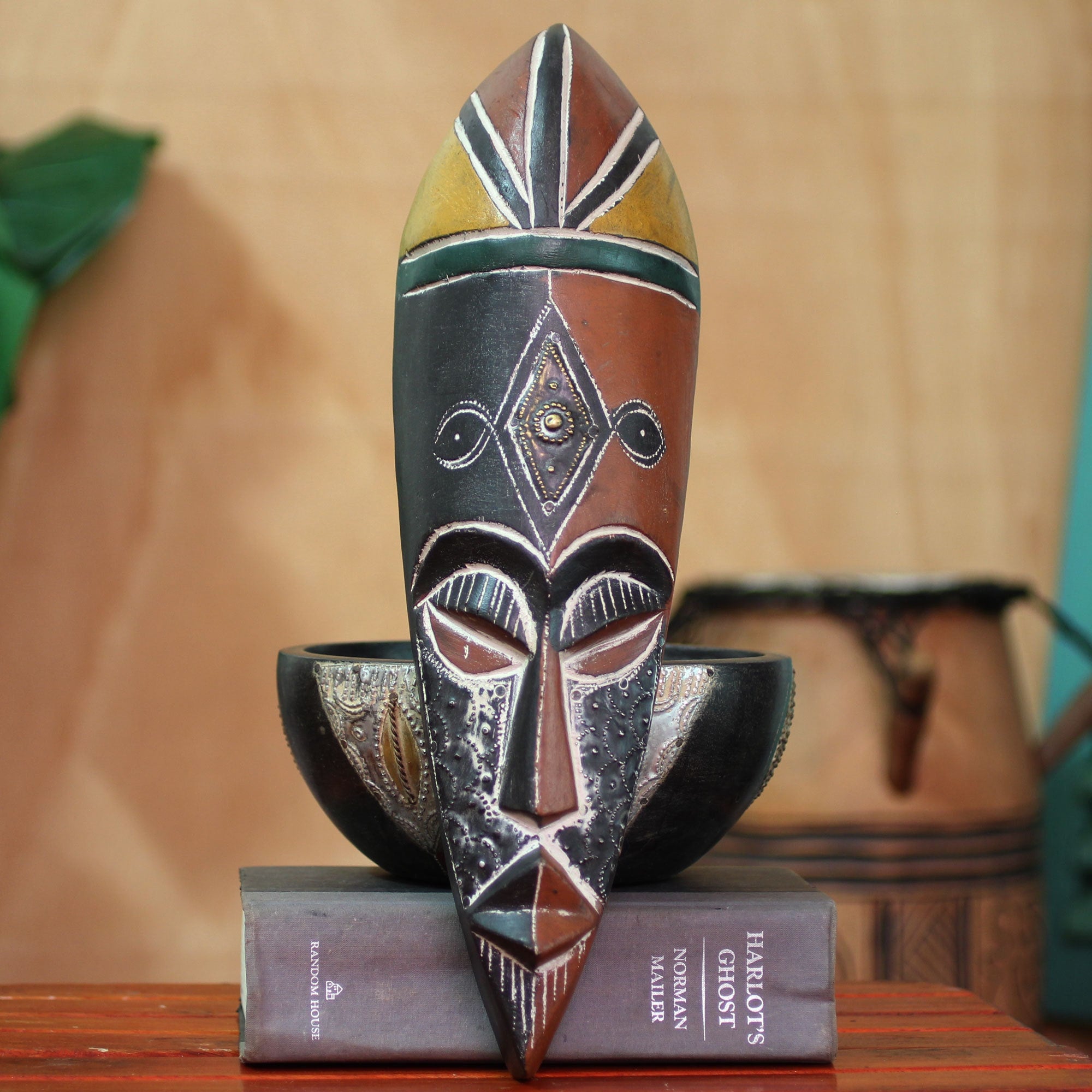 Handmade Rubberwood Maigaya Mask Ghana Multi Color