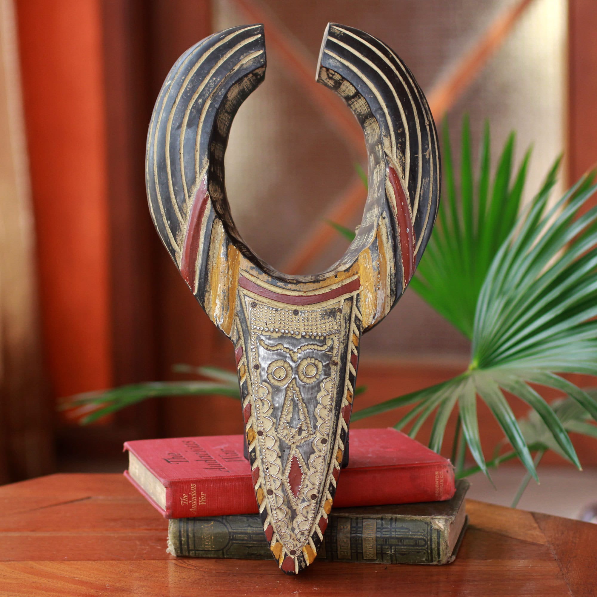 Handcrafted Sese Wood Ashanti Bull African Wall Mask Ghana