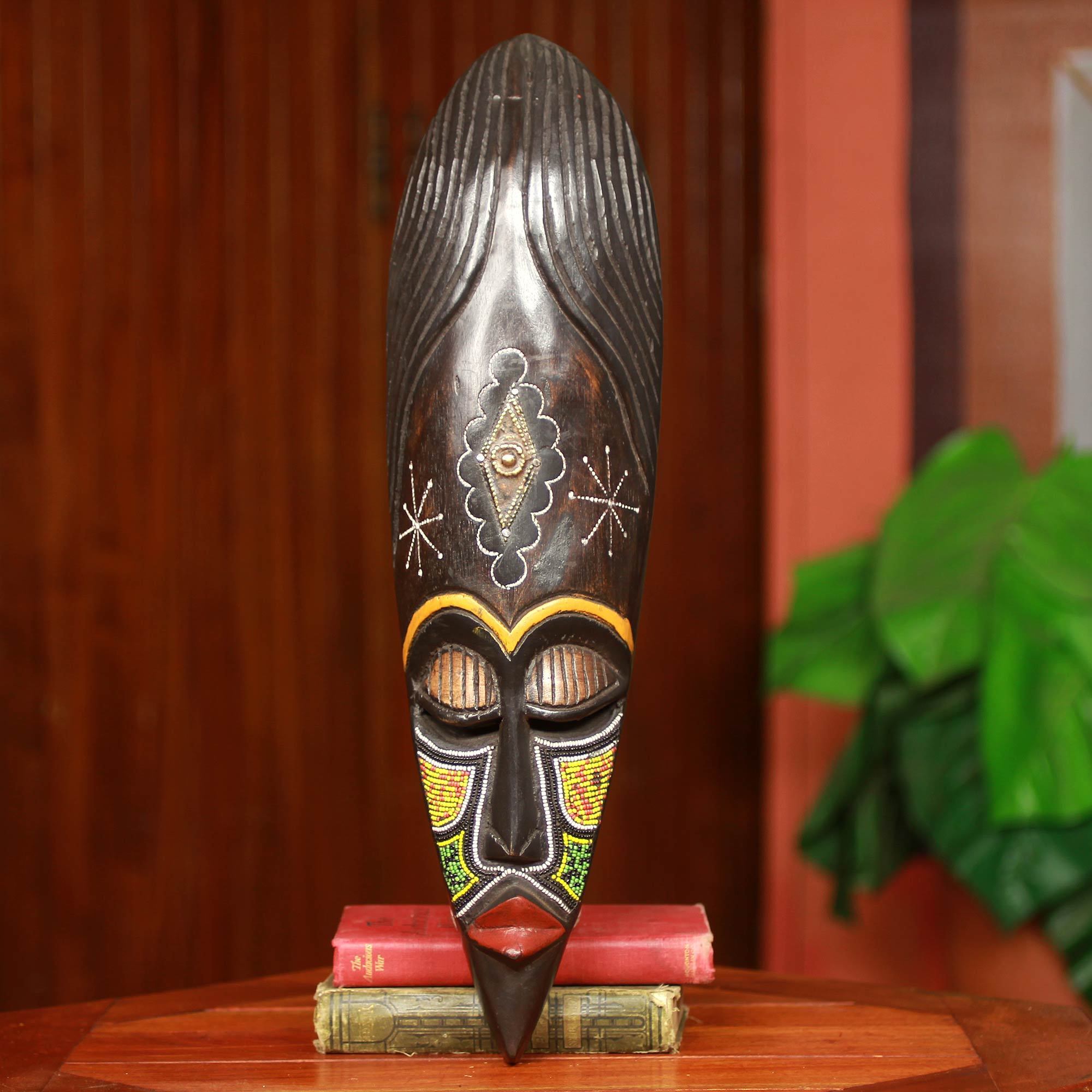Handcrafted Sese Wood Ashanti Warrior Queen Wall Mask Ghana