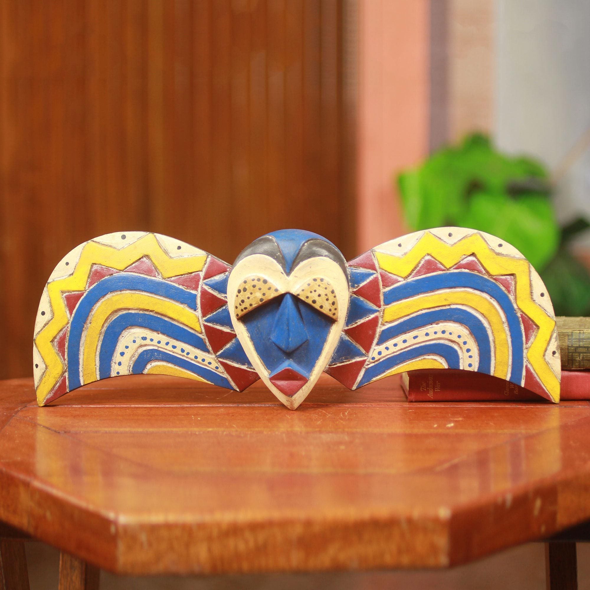 Handcrafted Sese Wood Bobo Butterfly African Wall Mask Ghana