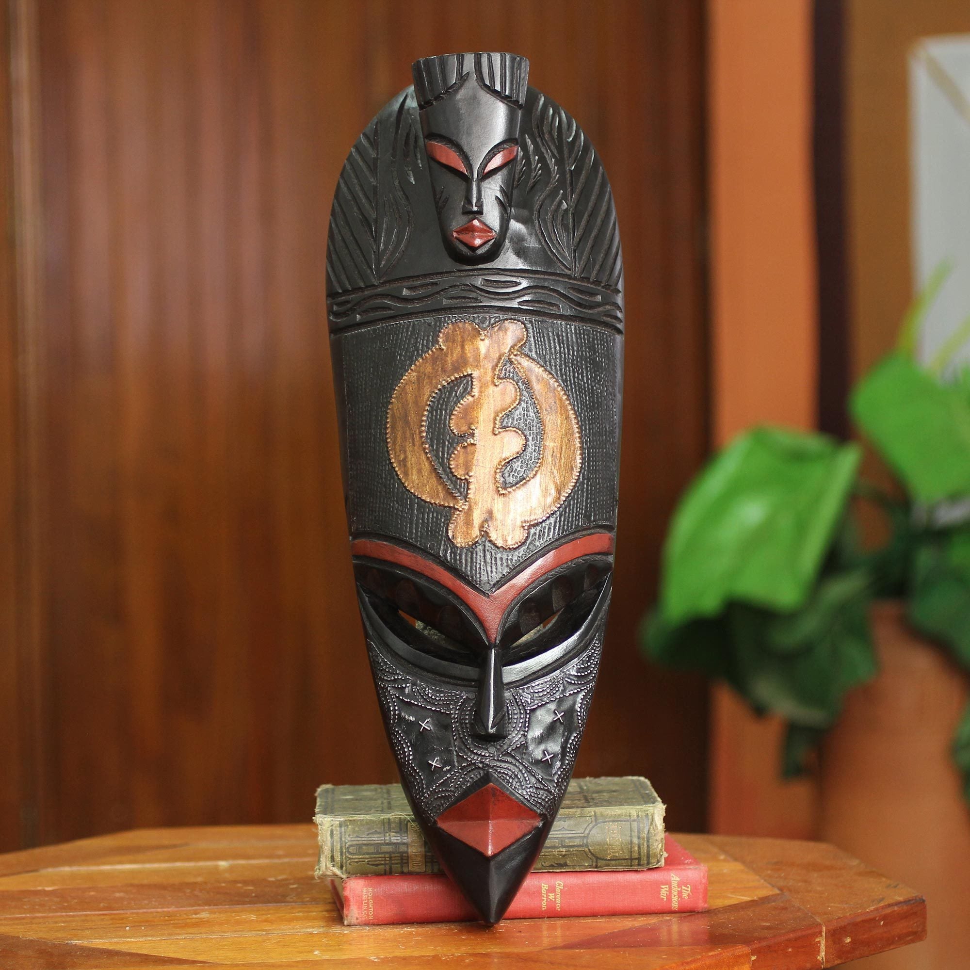 Handmade Sese Wood Gye Nyame Adinkra African Wall Mask Ghana