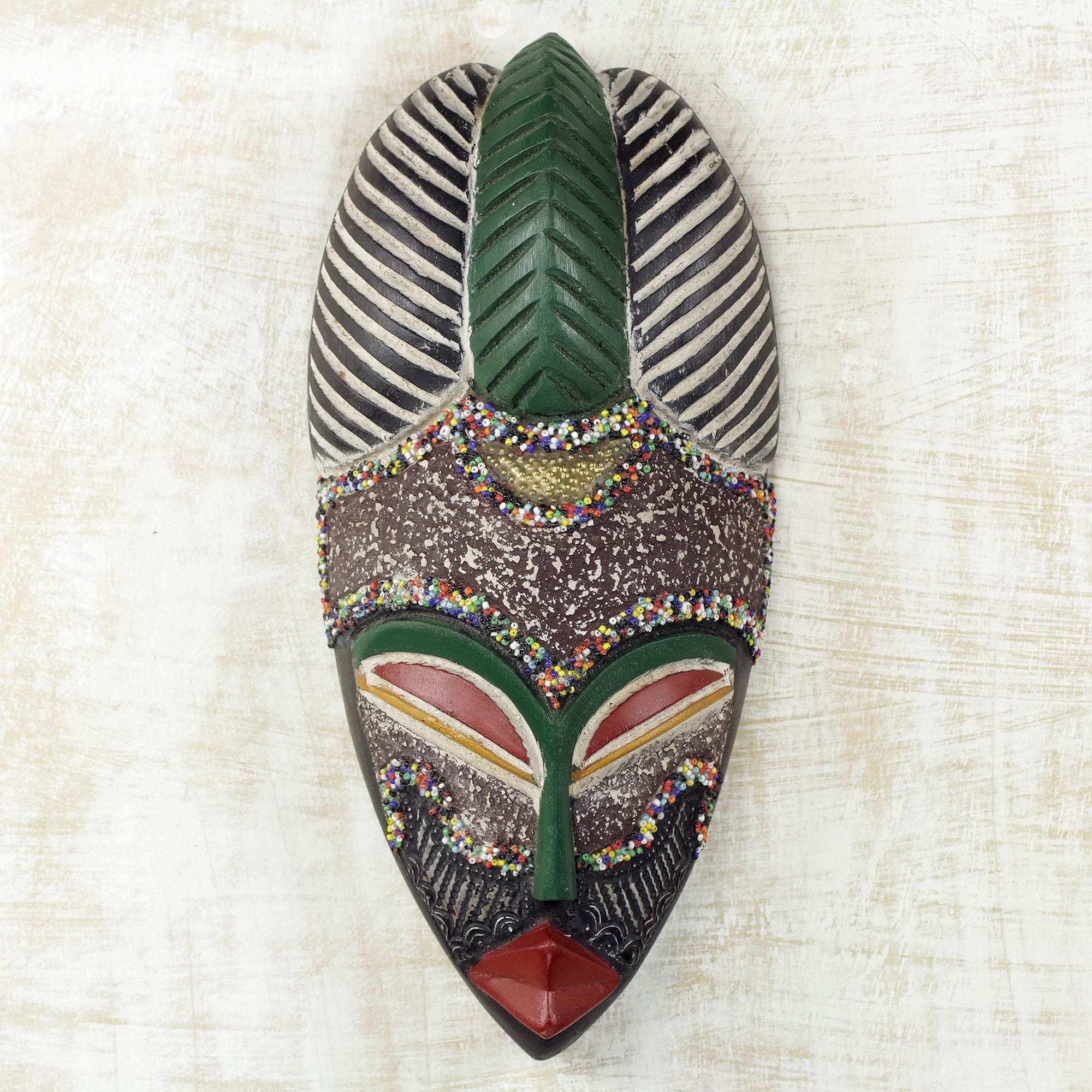 Handcrafted Sese Wood Pride Of A Queen African Wall Mask Ghana